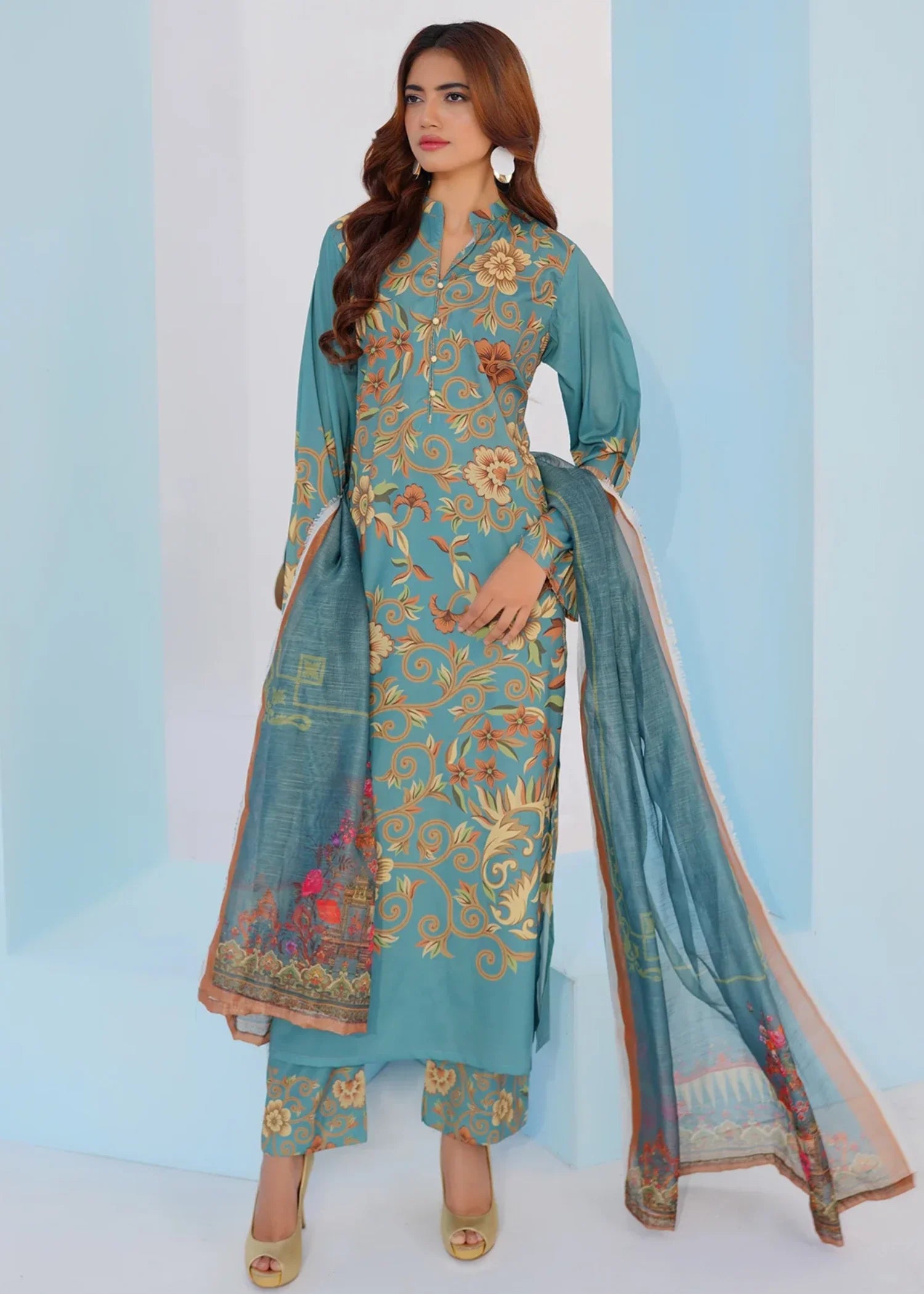 georgette Kurta Set in Tea green