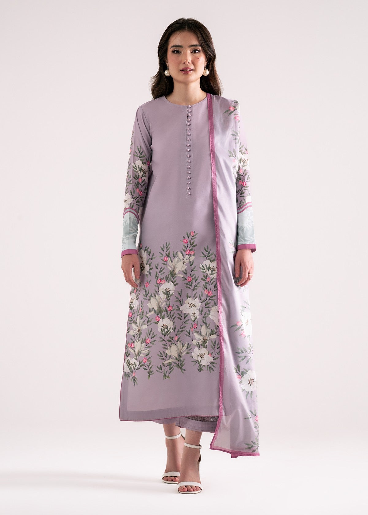 poly lawn Kurta Set in Lilac