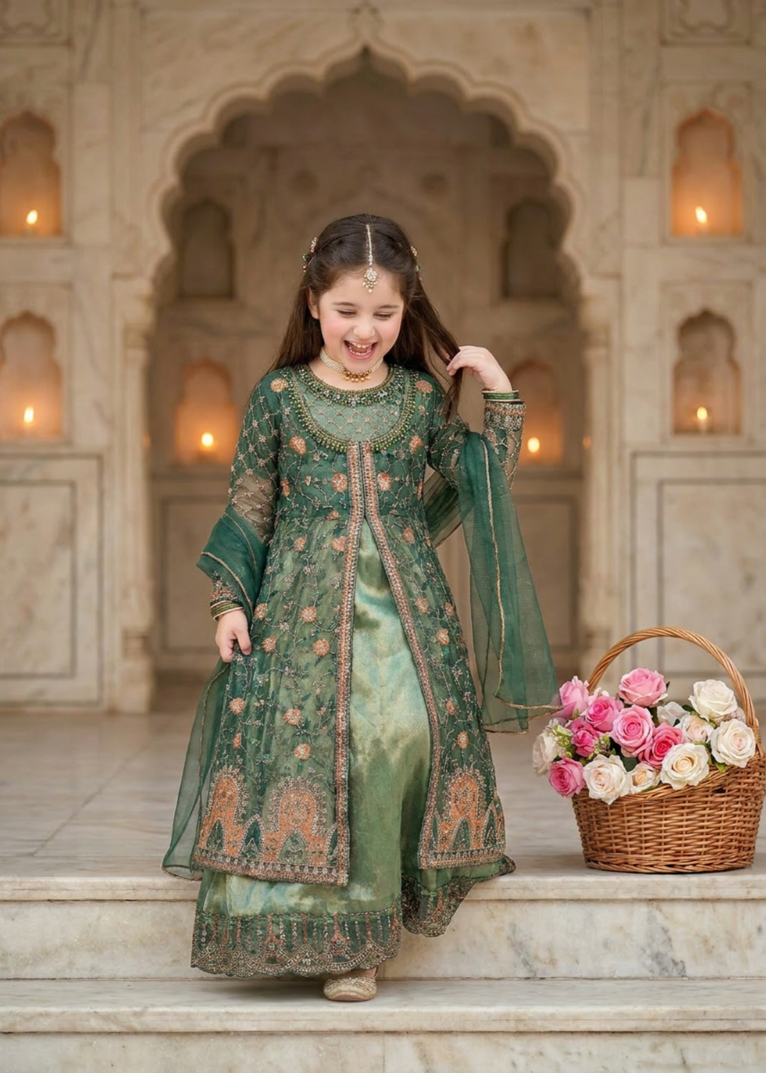 net Gown in Bottle green