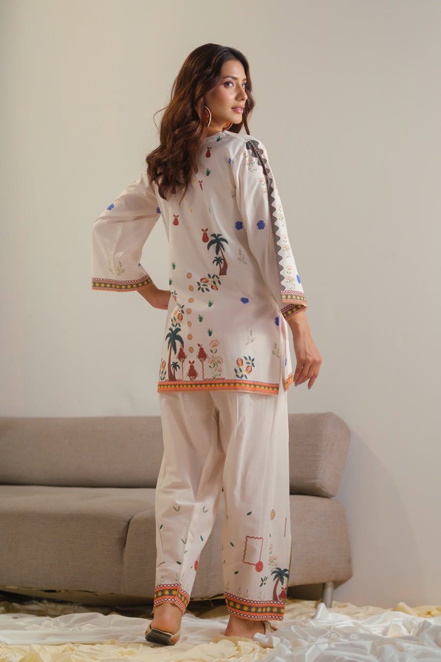 lawn cotton Co Ord Sets in Ivory