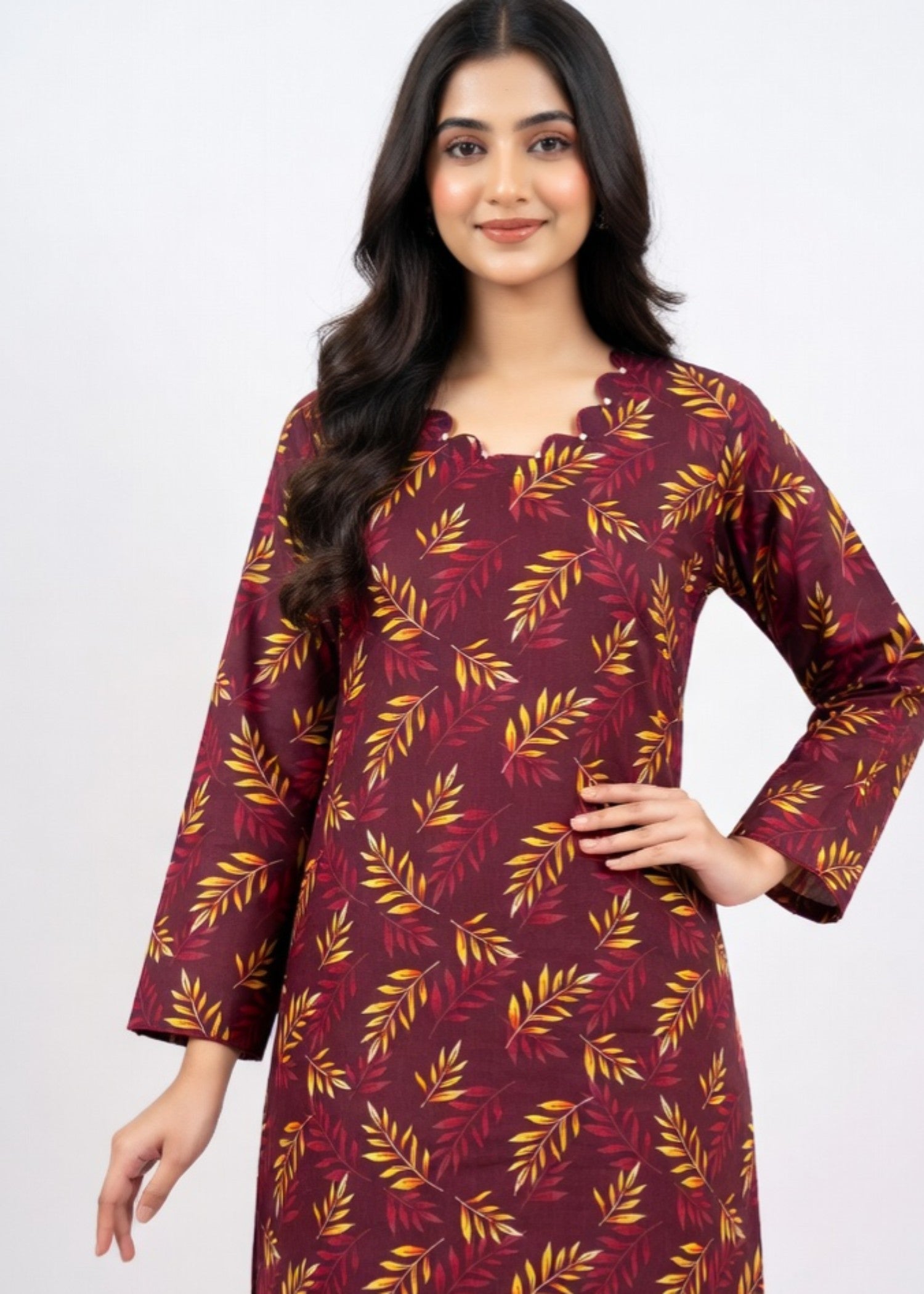 lawn Kurta Set in Wine
