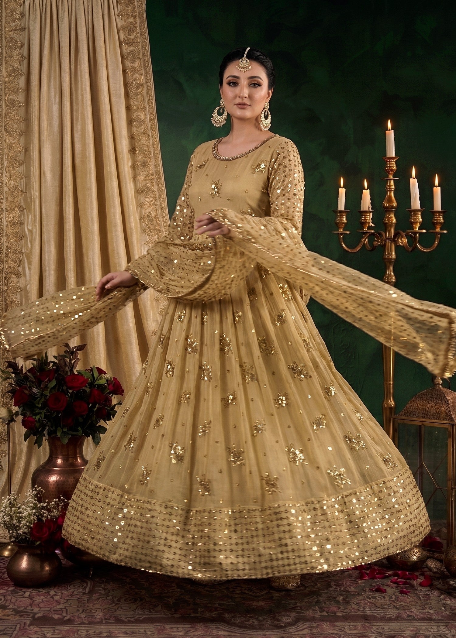chiffon Anarkali in Beige