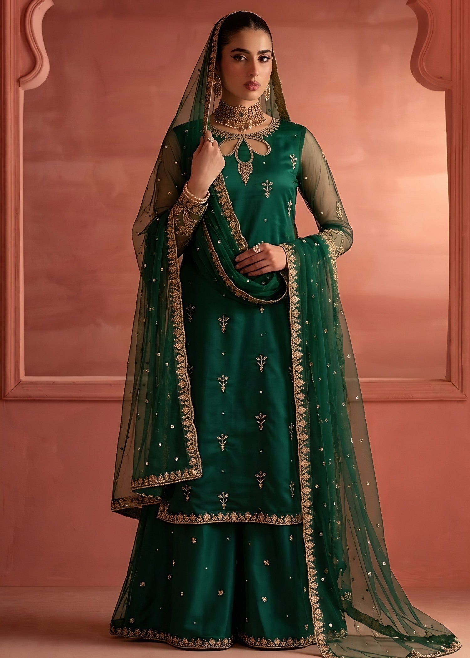 net Sharara in Bottle green