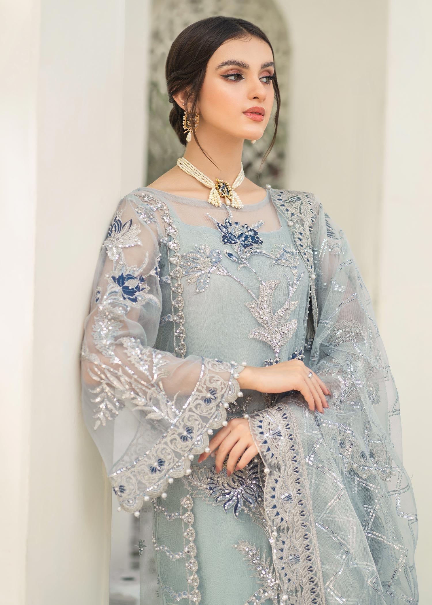 organza Unstitched in Sky blue