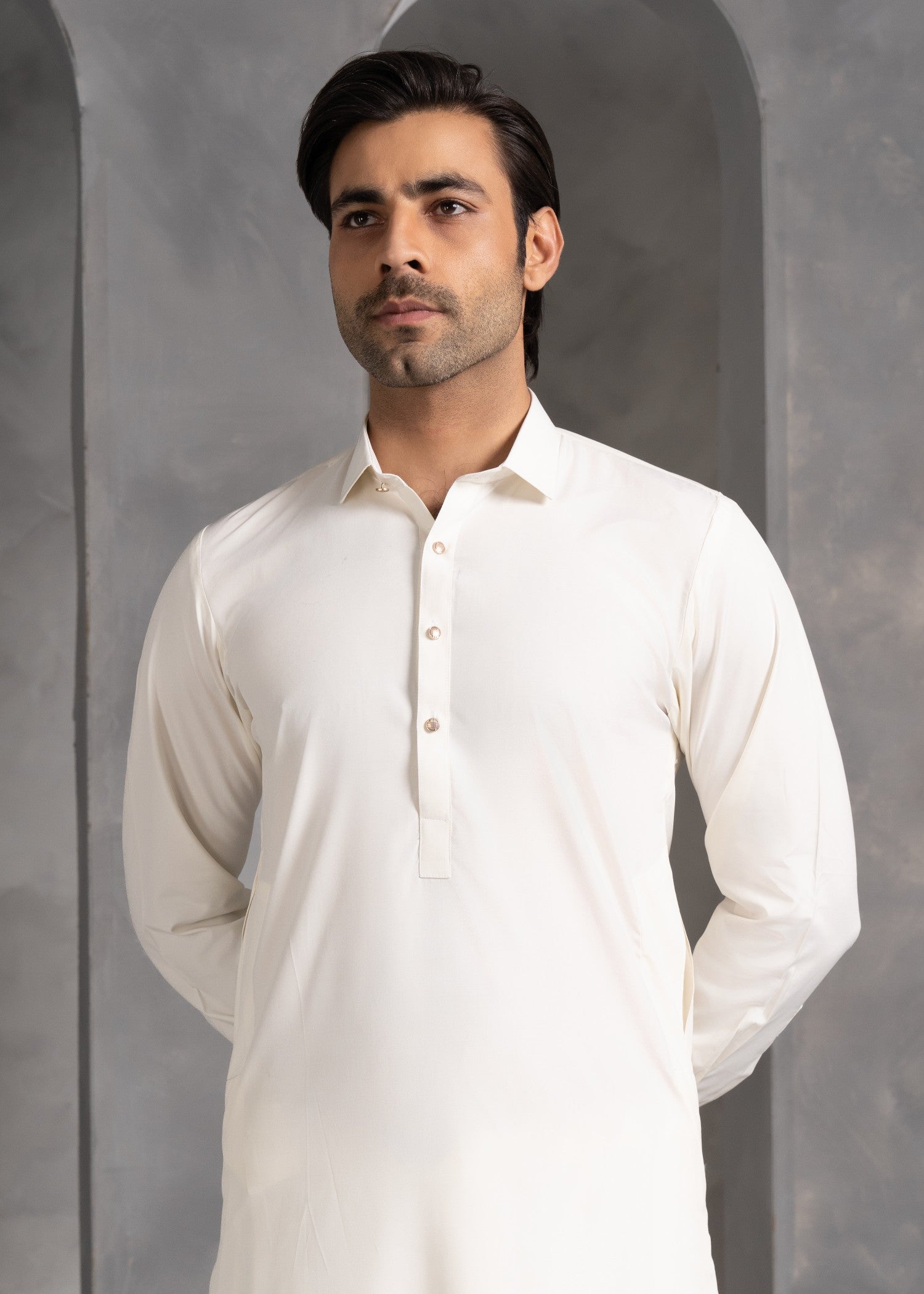 blended satin Shalwar Kameez in Off-white