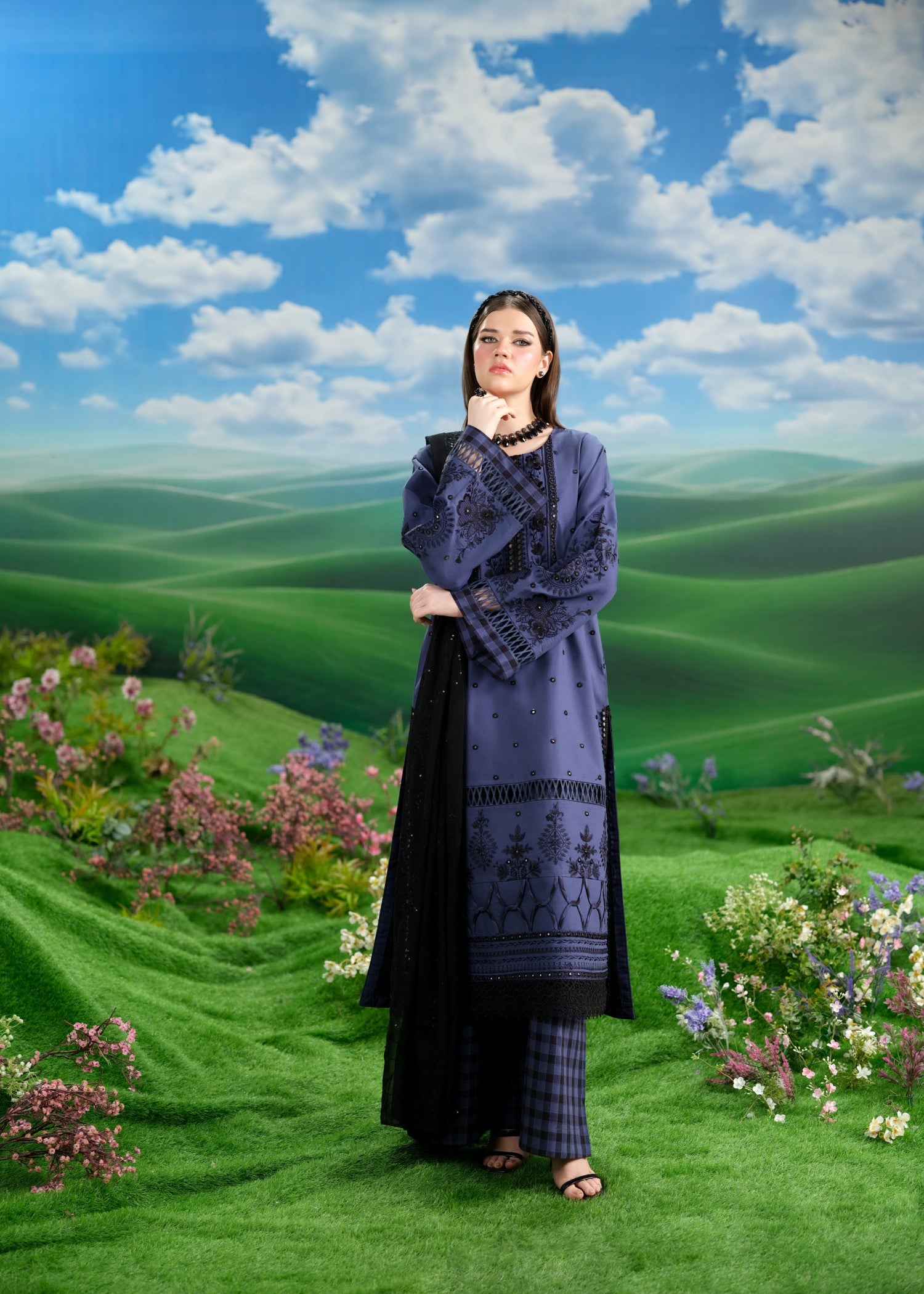 cambric cotton Kurta Set in Indigo