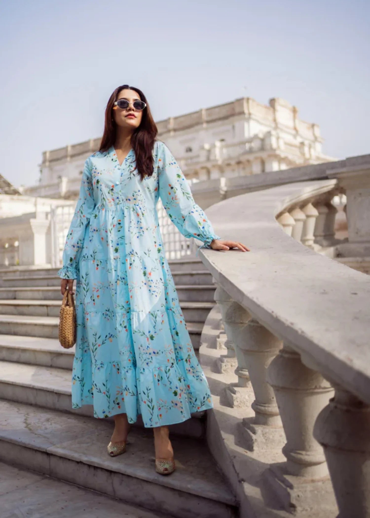 lawn cotton Maxi in Sky blue