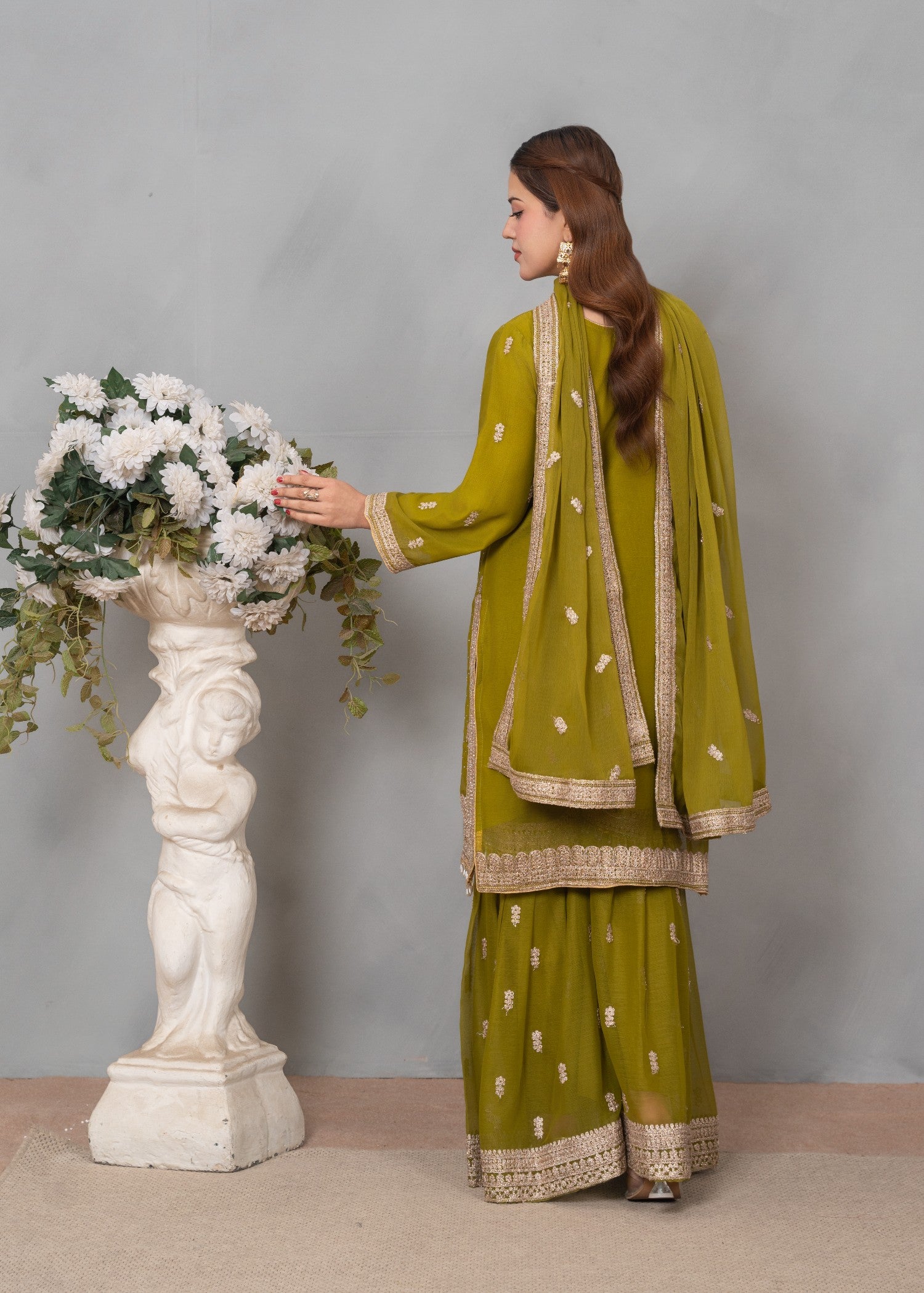chiffon Gharara in Apple green