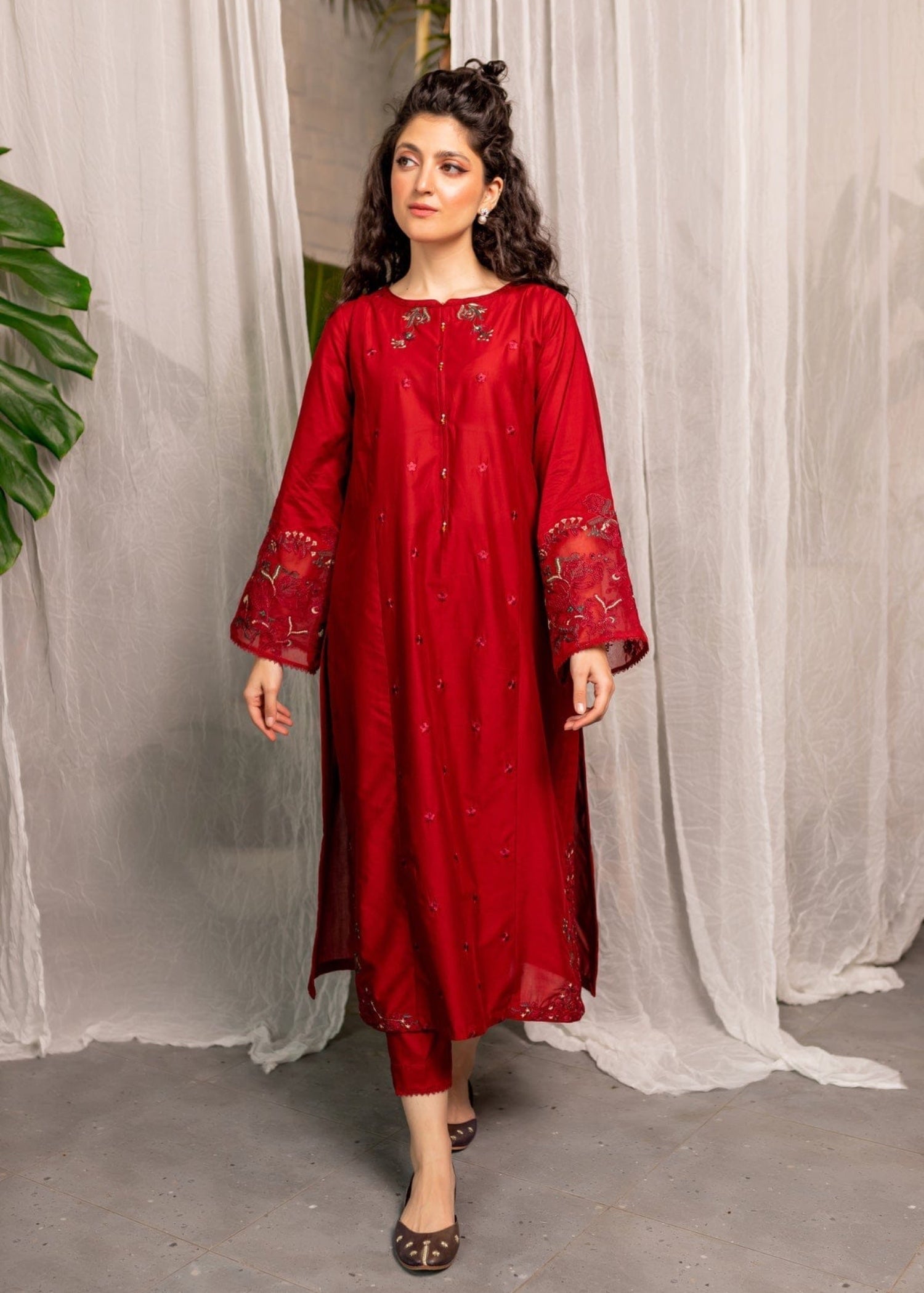 cotton viscose Kurta Set in Red
