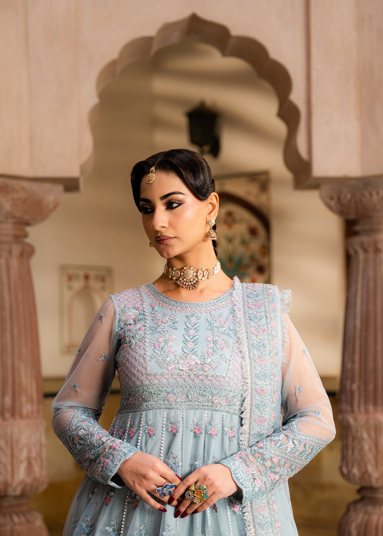 net Pishwas in Ice blue