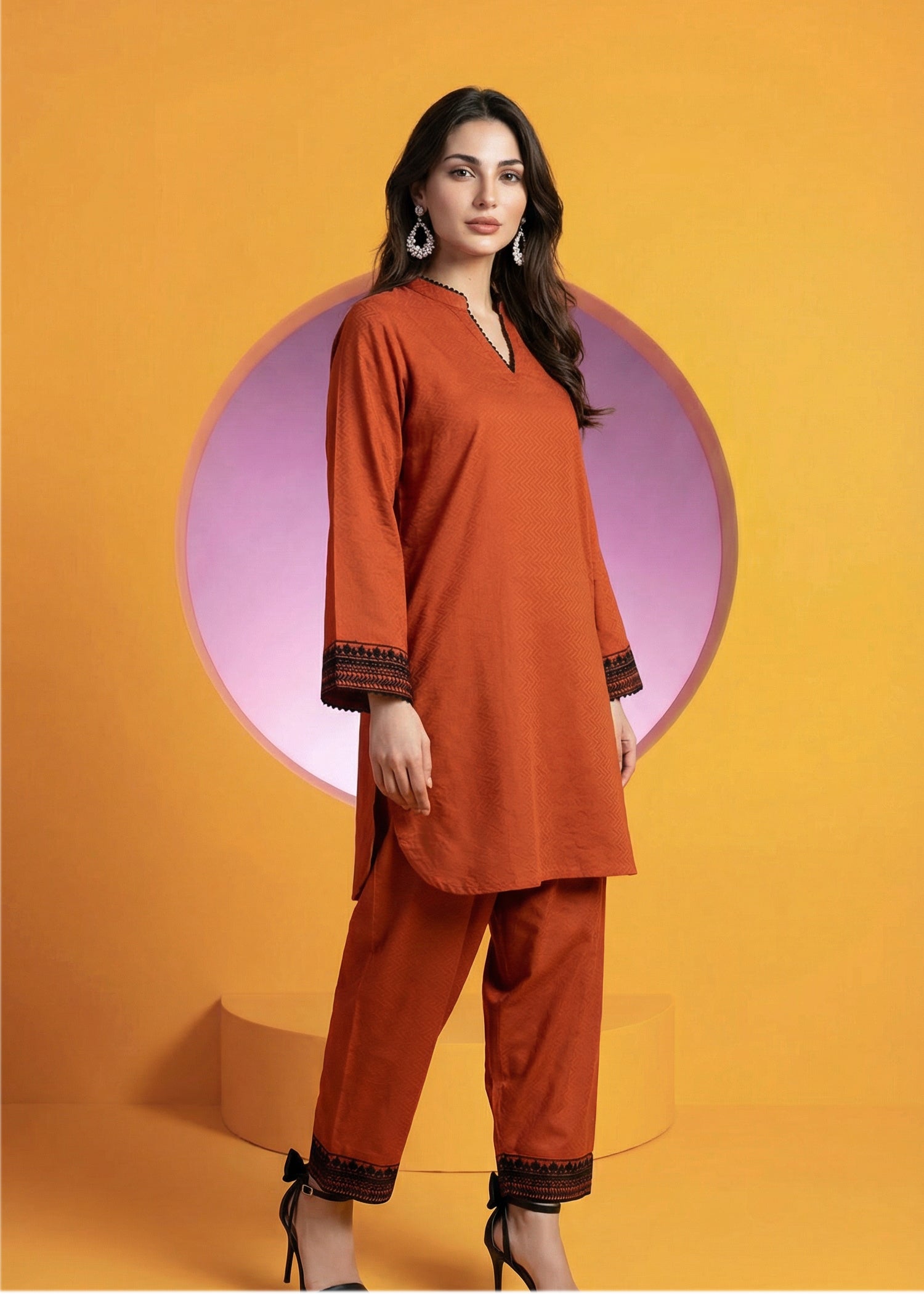 banarasi Kurta Set in Orange
