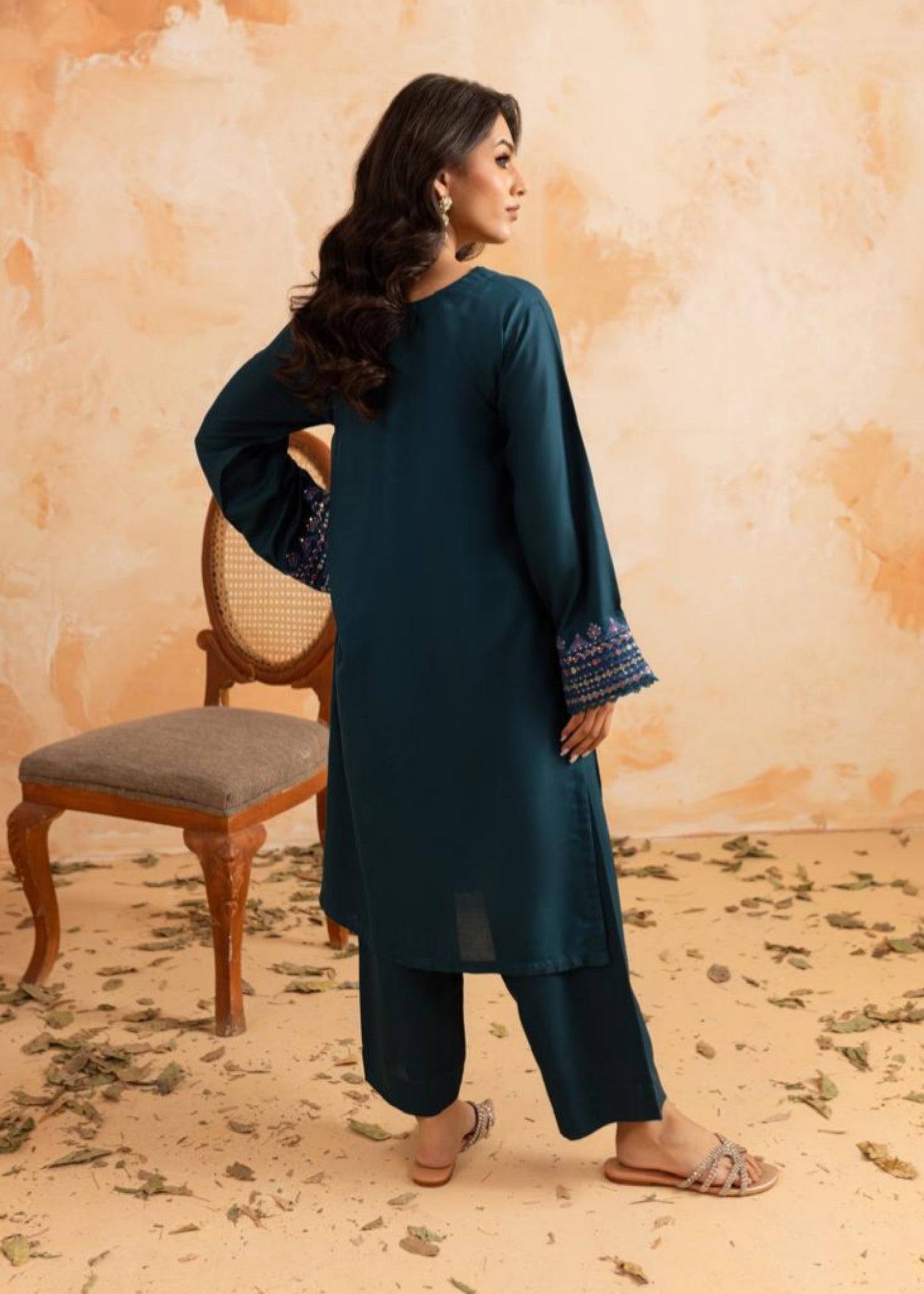 lawn Kurta Set in Eucalyptus green