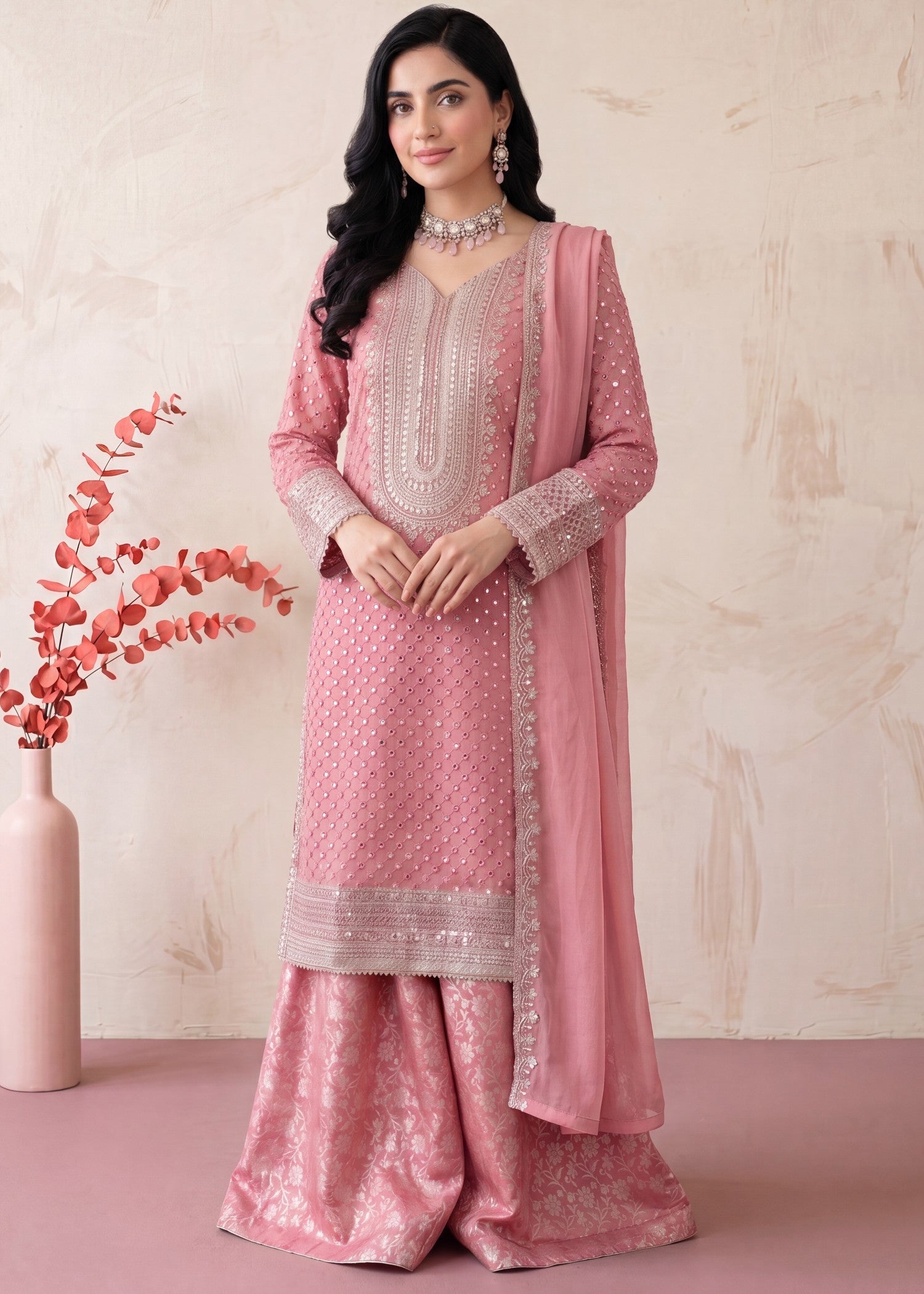 chiffon Sharara in Rose pink