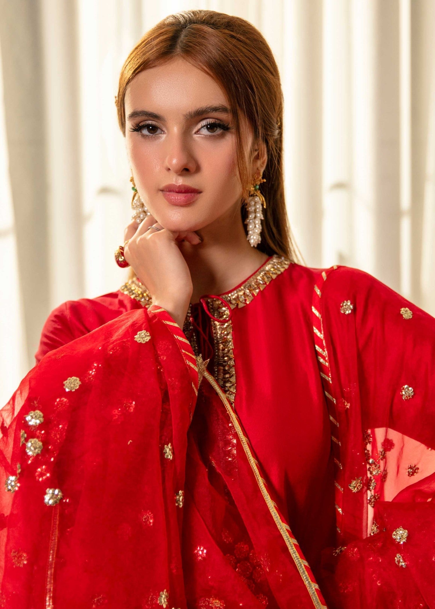 tussar silk Kurta Set in Red
