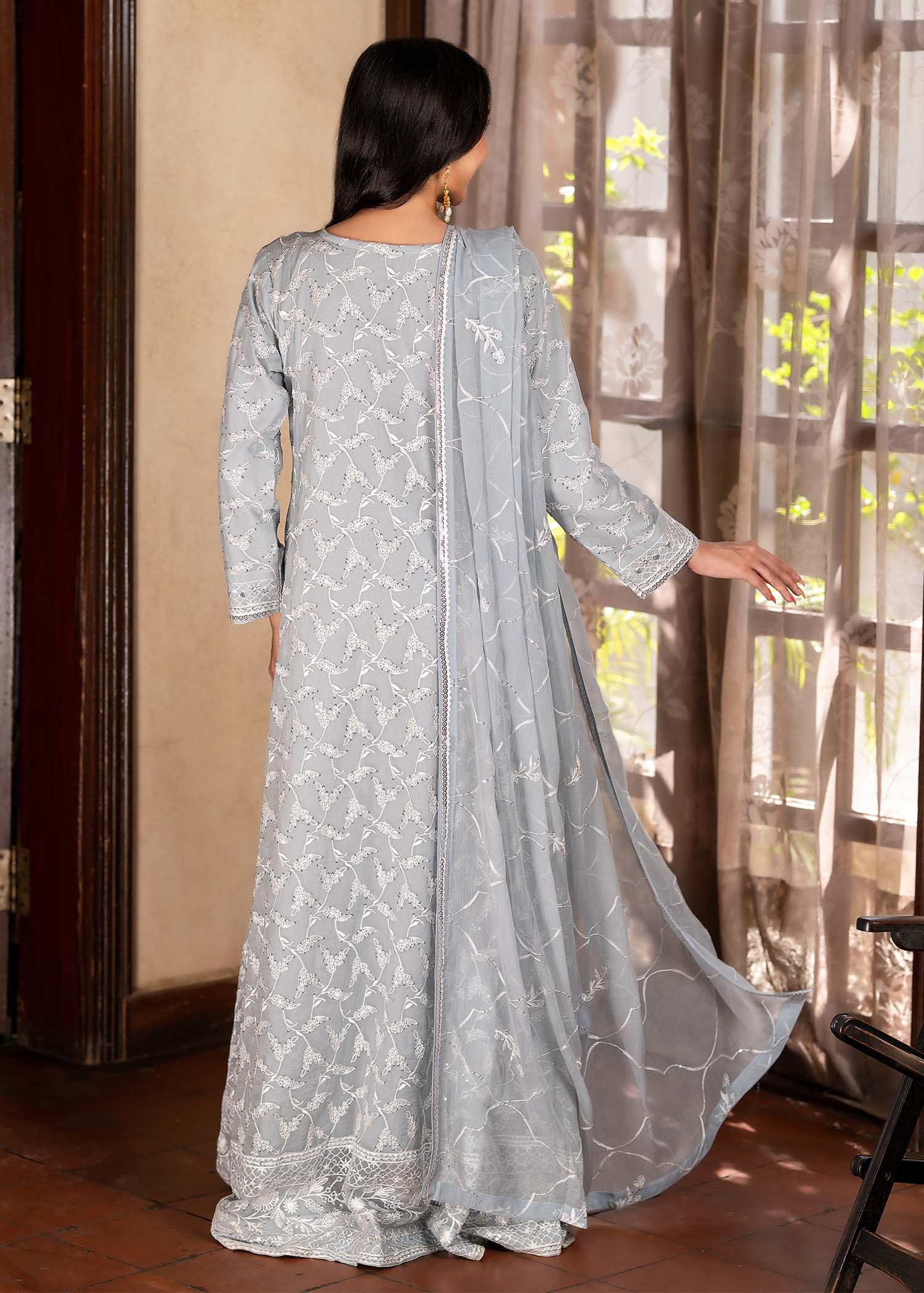 chiffon Pishwas in Grey