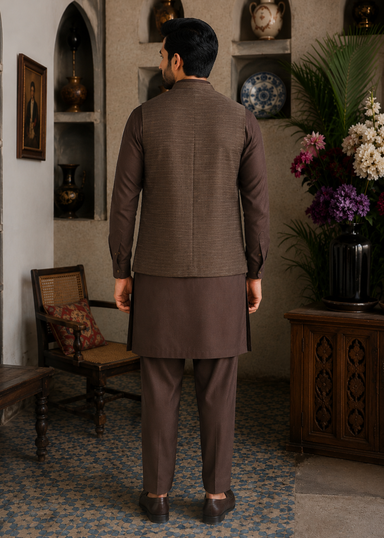 textured wash & wear Waistcoat in Copper
