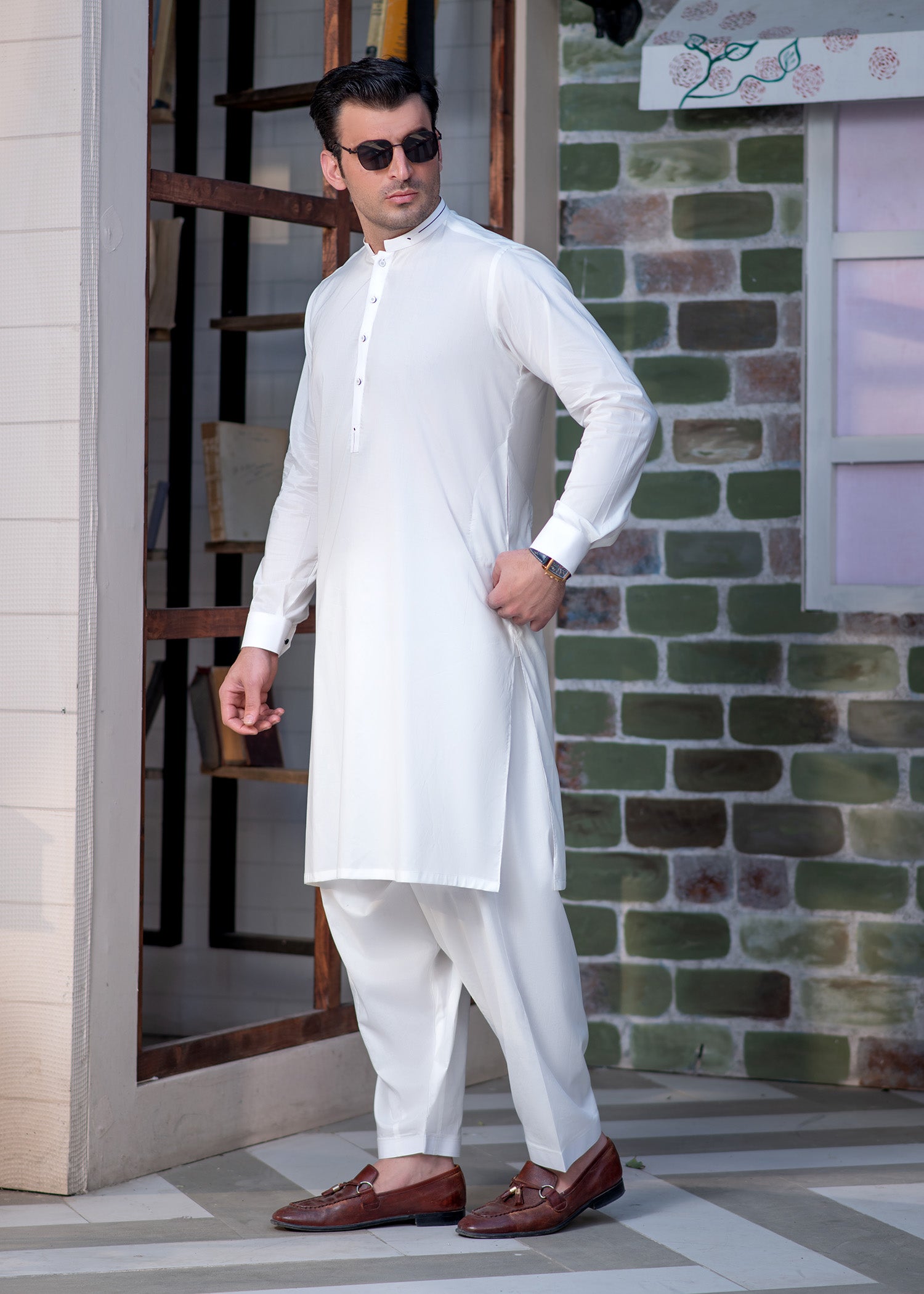 cotton Shalwar Kameez in White by Buraq