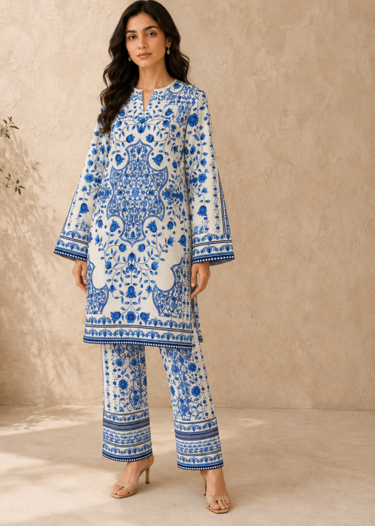lawn Unstitched in Blue, white