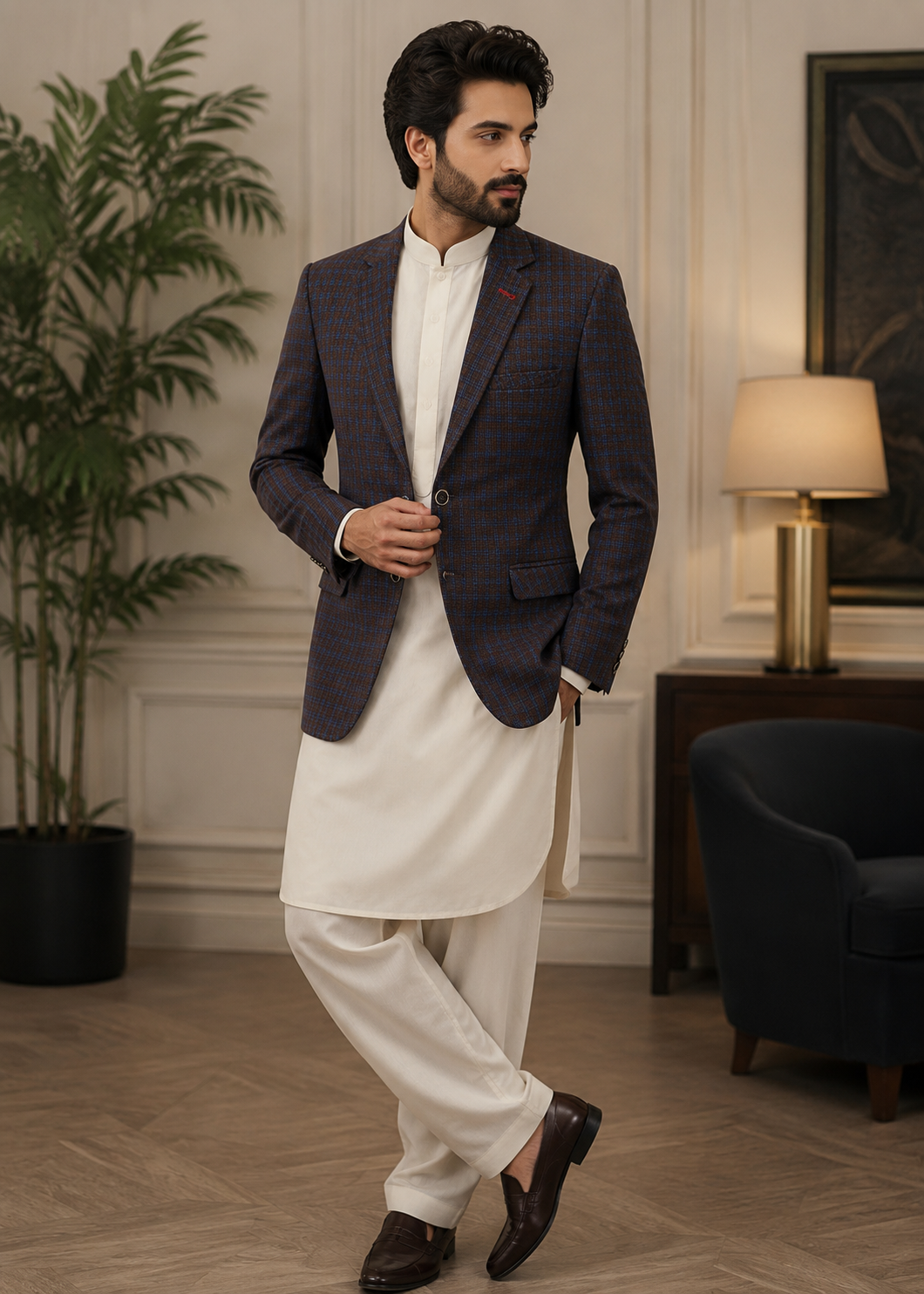 wool Blazer in Dark brown