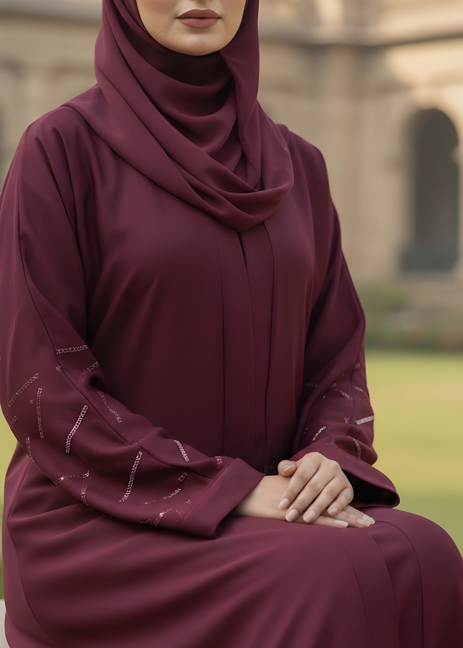 nidha Abaya in Burgundy