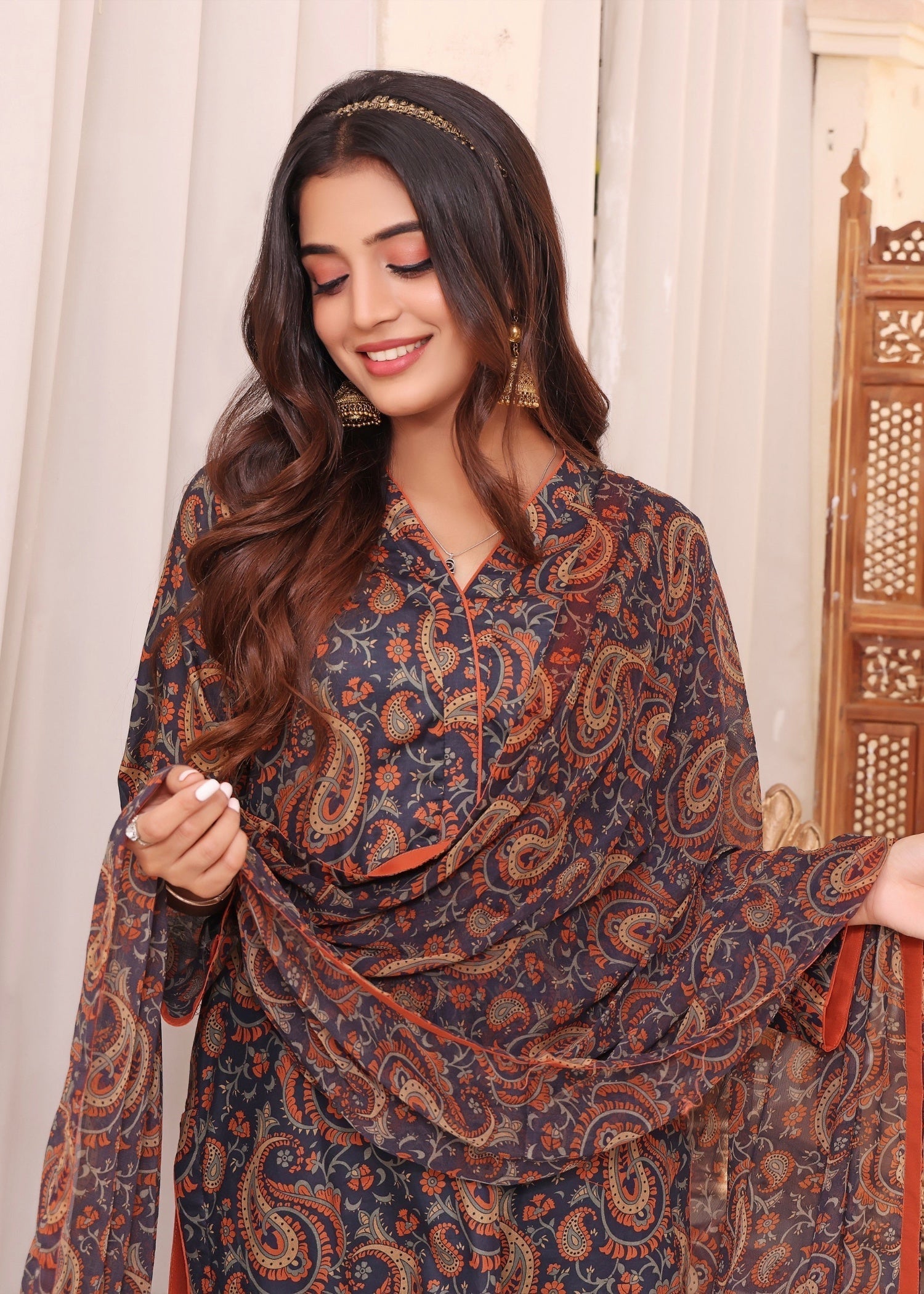 lawn Kurta Set in Mocha brown
