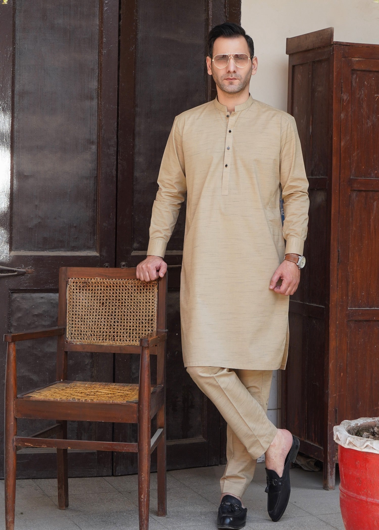 cotton Kurta Set in Wheat