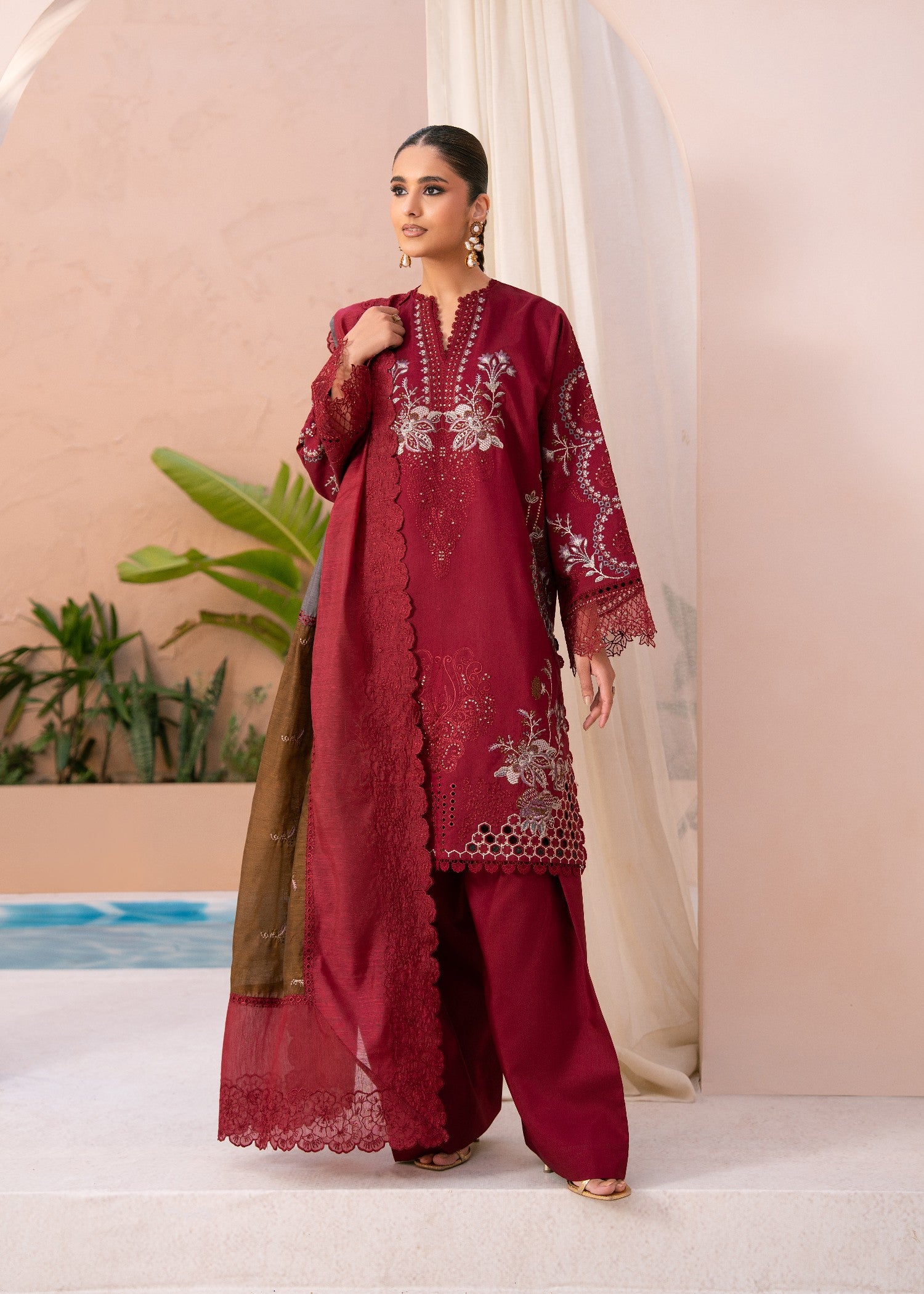 viscose Unstitched in Maroon
