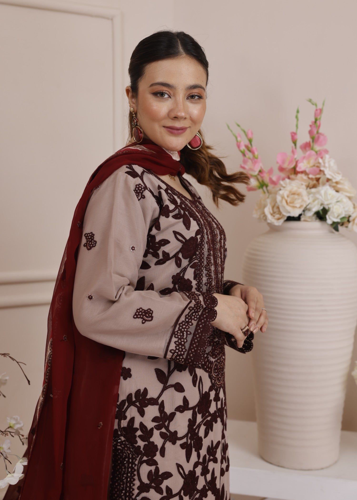 chiffon Kurta Set in Wheat