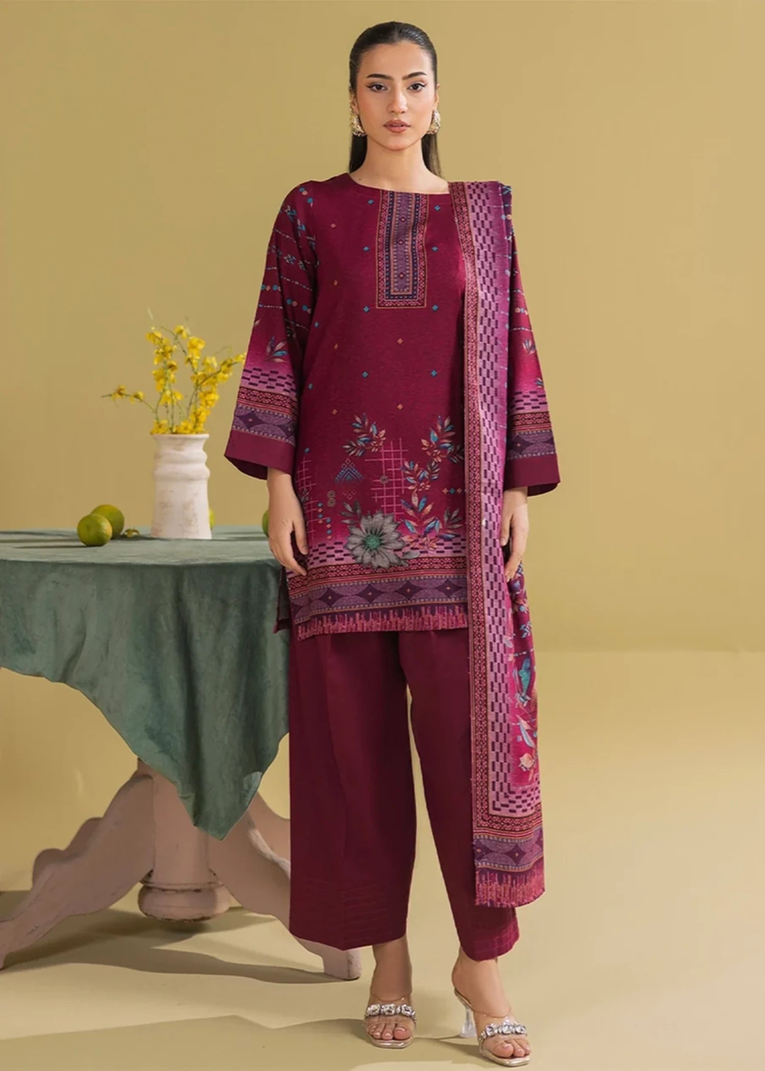 dhanak Unstitched in Wine