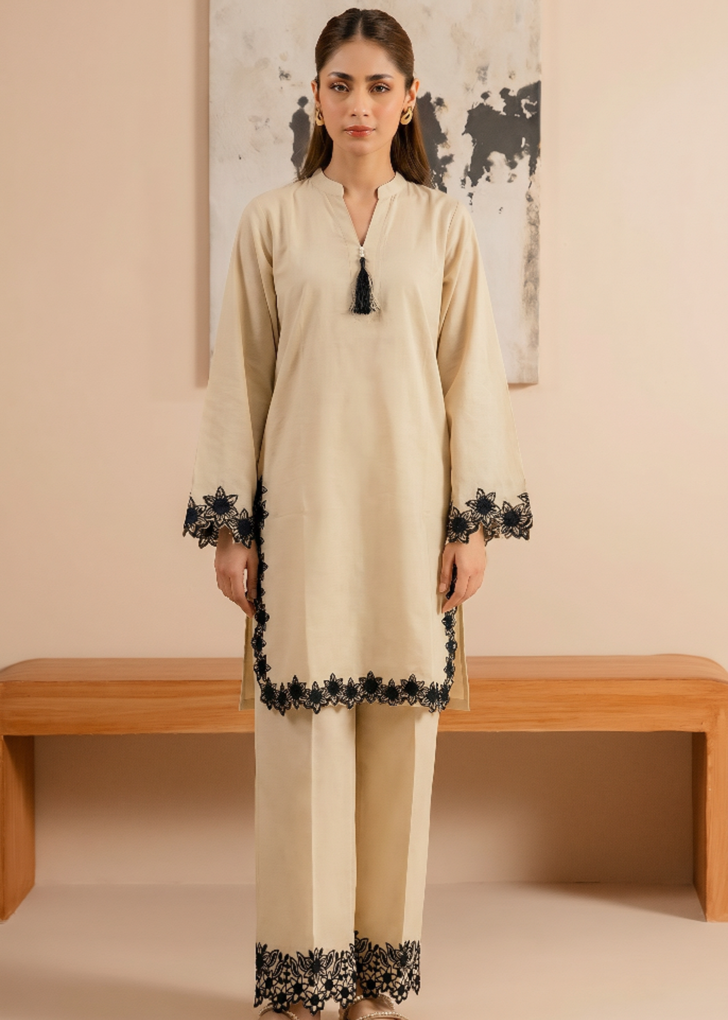 linen Kurta Set in Beige