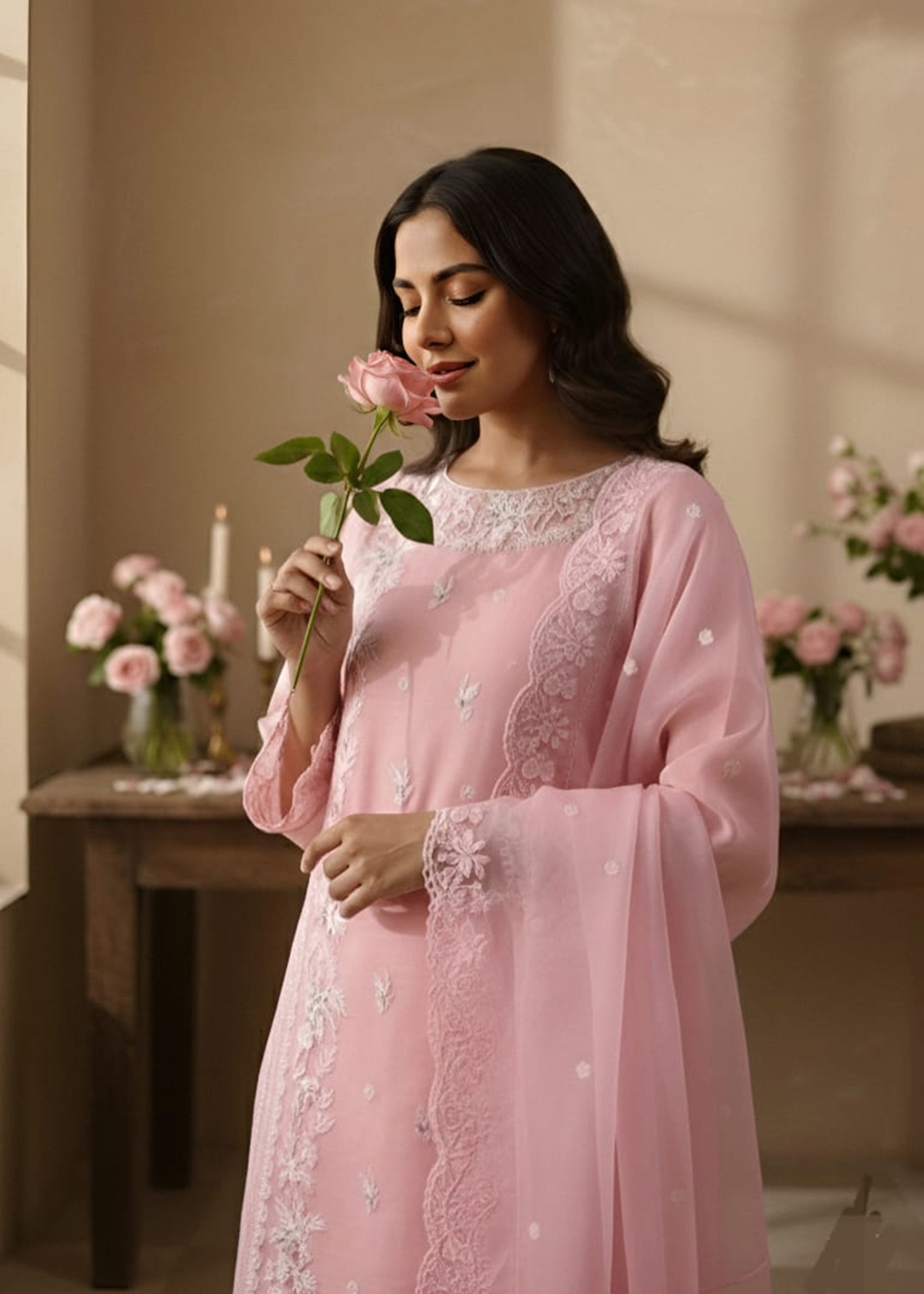 organza Kurta Set in Baby pink