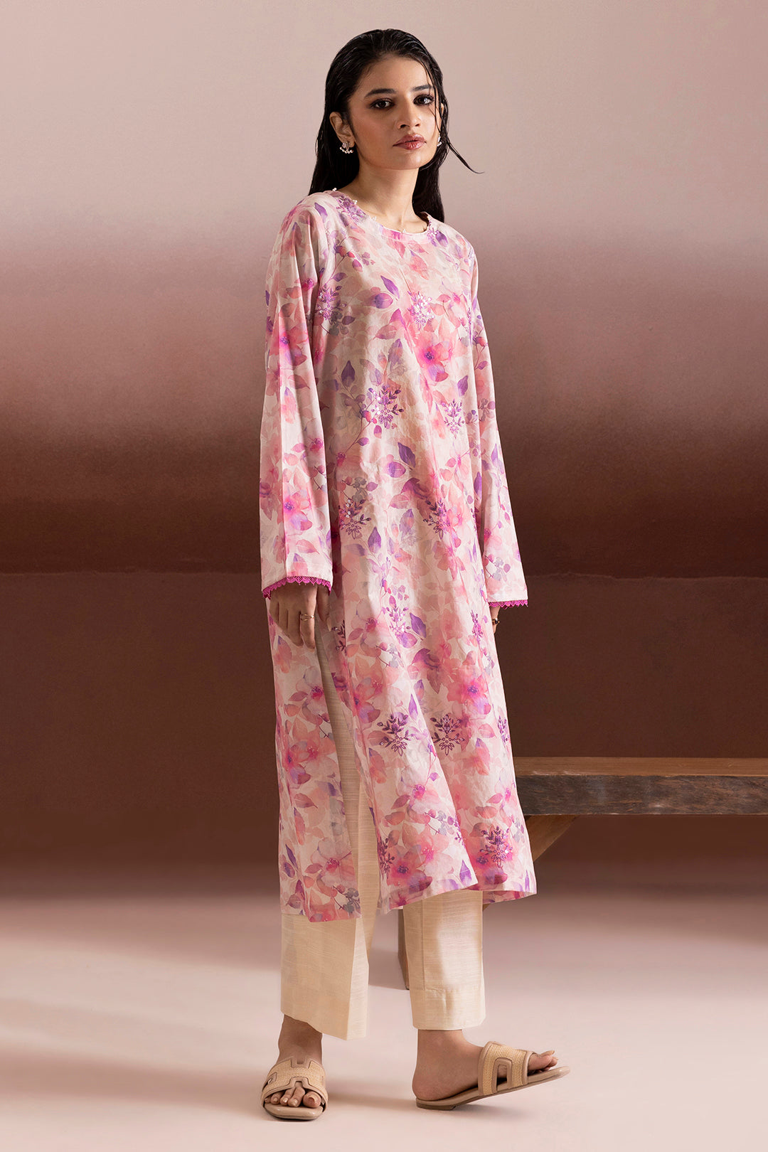 lawn Kurti in Baby pink