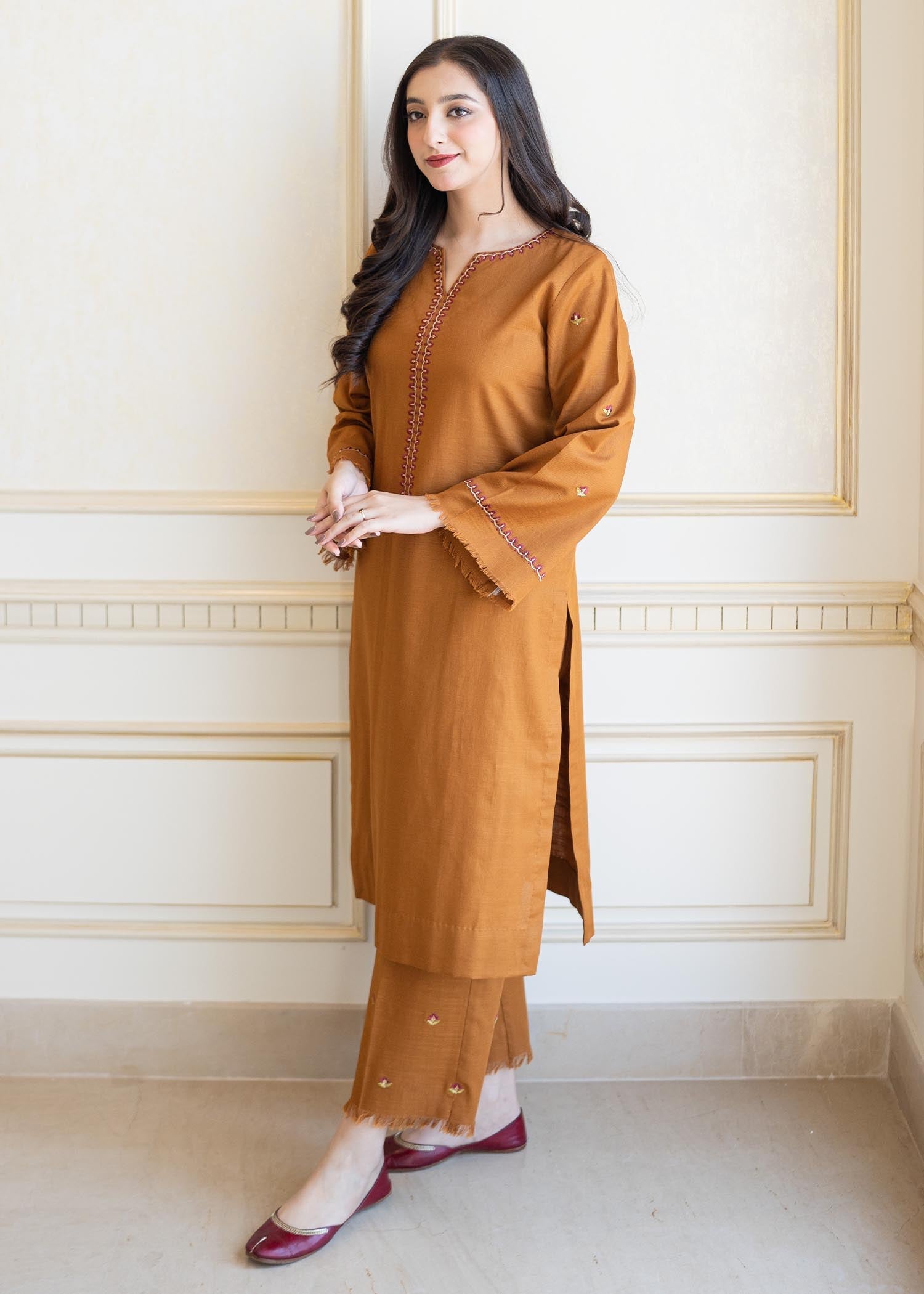 khaddar Kurta Set in Honey