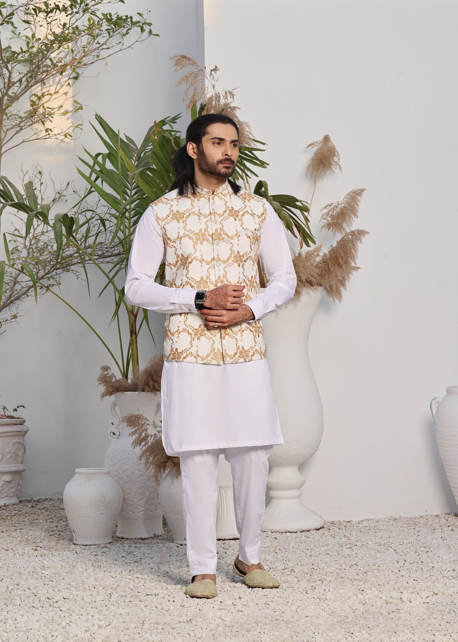raw silk Waistcoat in White