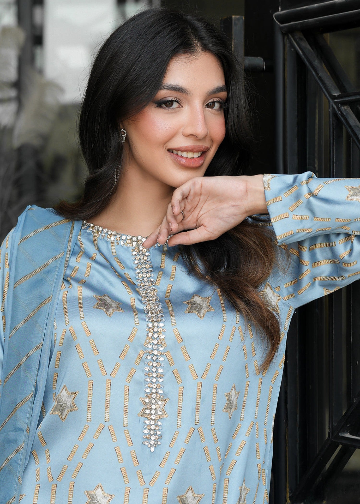 silk charmeuse Kurti in Light blue
