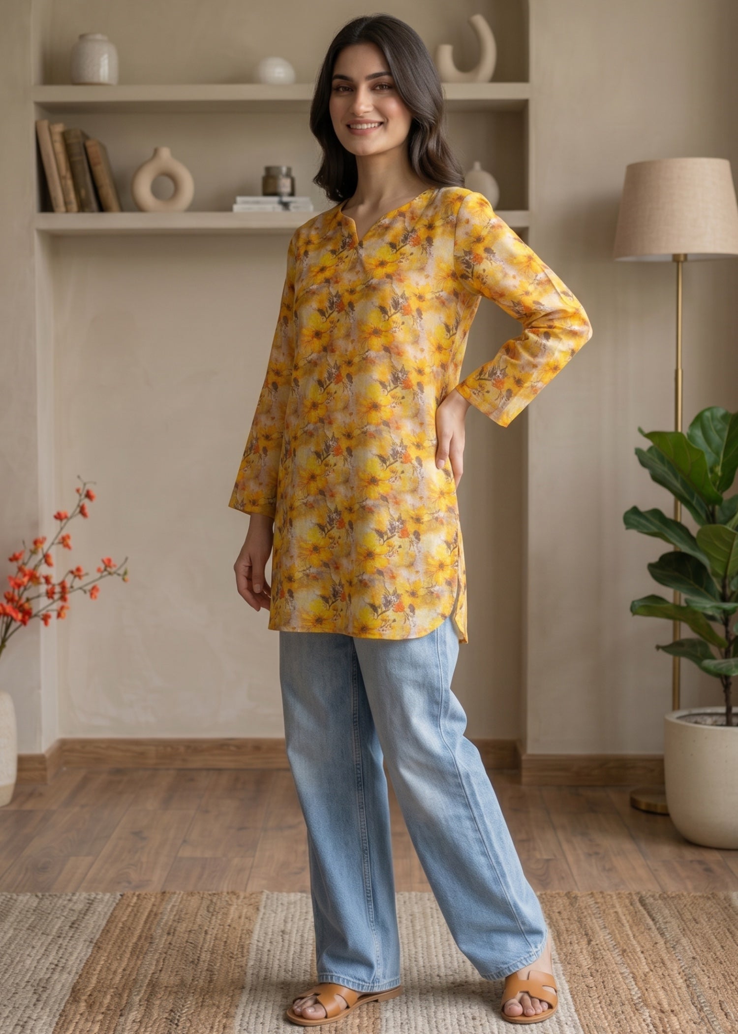 lawn cotton Kurti in Mellow yellow