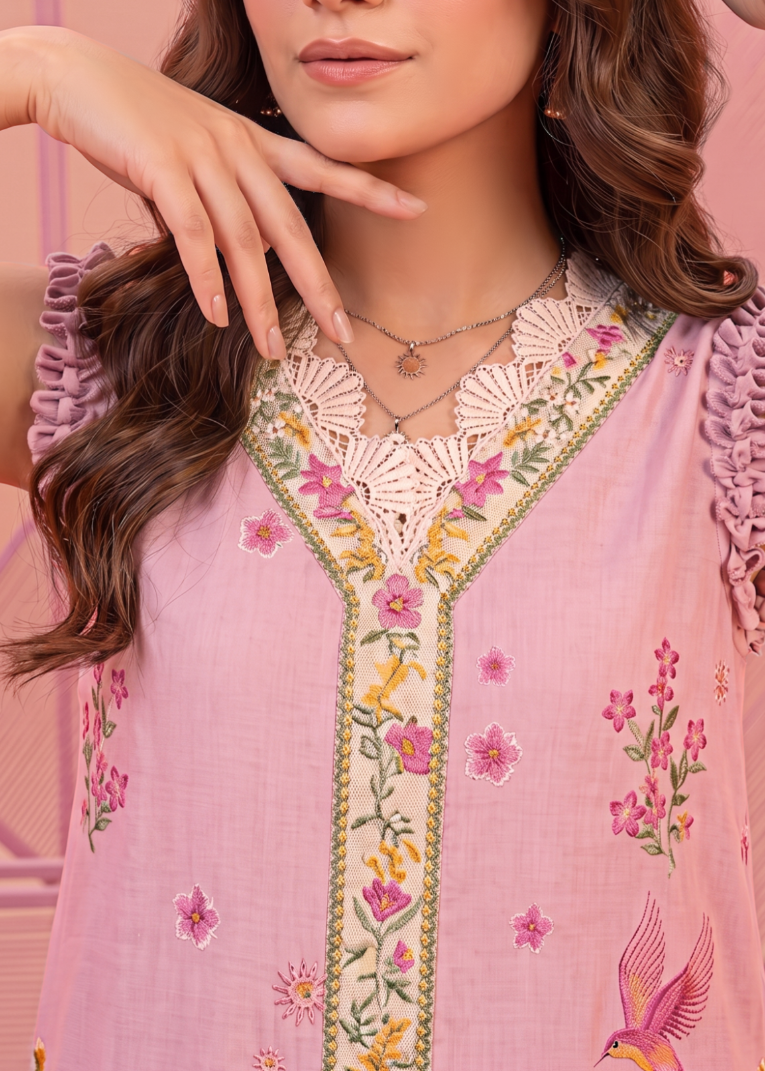 lawn Unstitched in Mauve pink, lavender pink