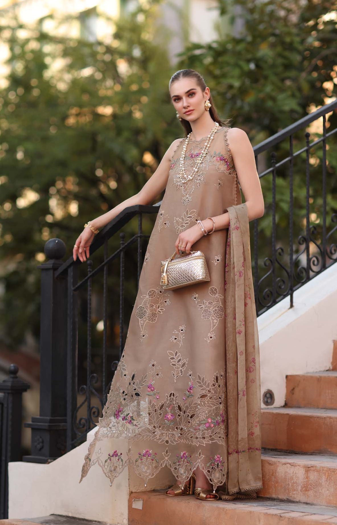 Noor Eid Luxe Printskhaas Lawn – D5 - B - Warm Biscotti