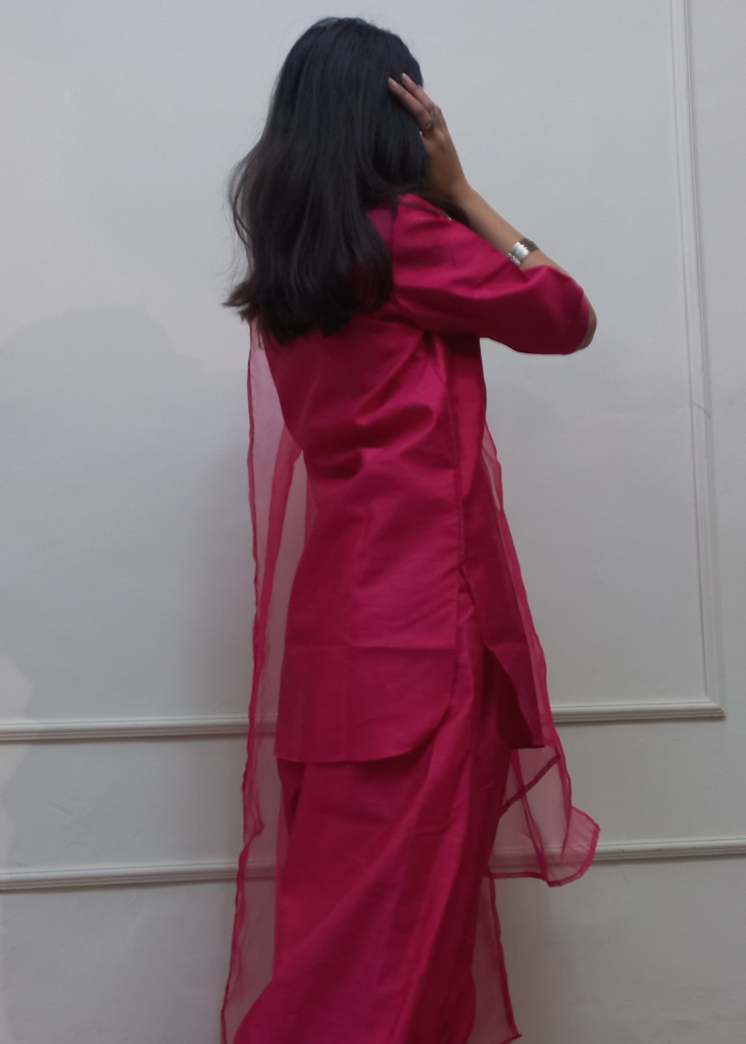 silk Kurta Set in Fuchsia pink