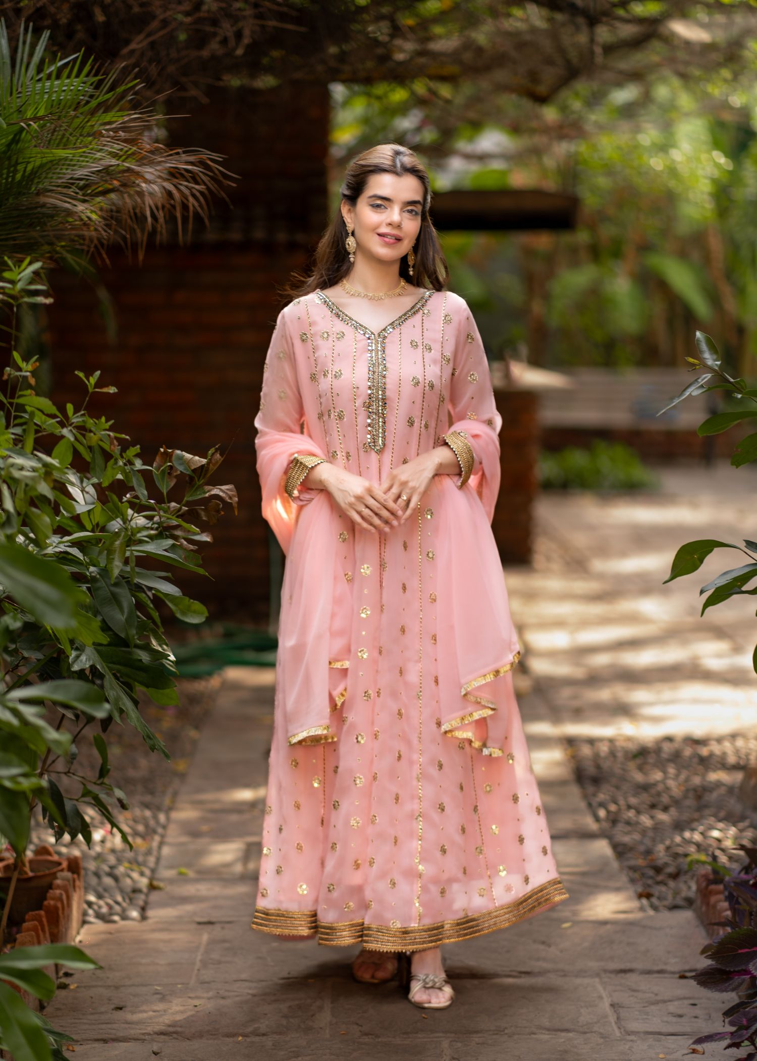chiffon Pishwas in Baby pink