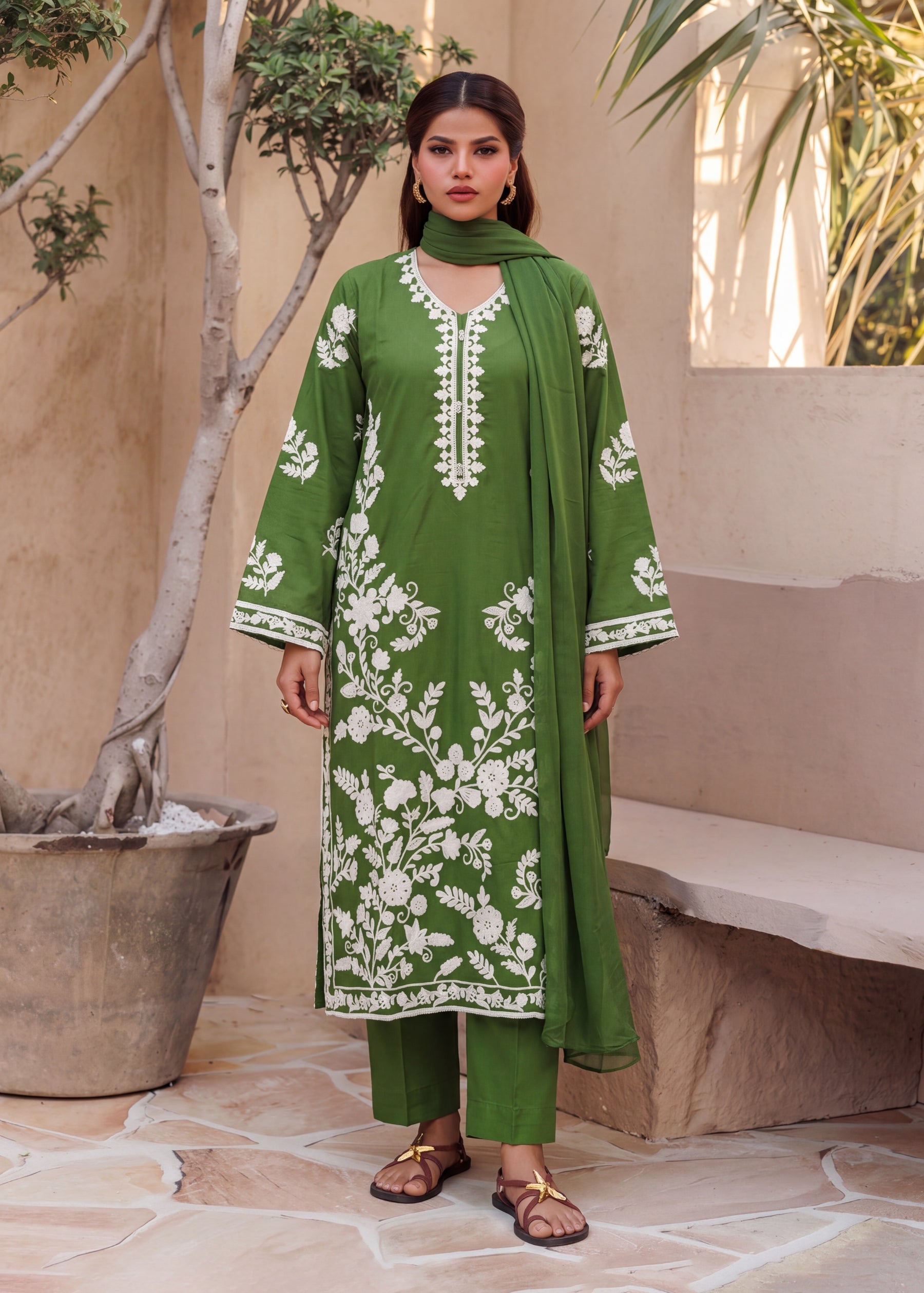 linen Kurta Set in Sea green