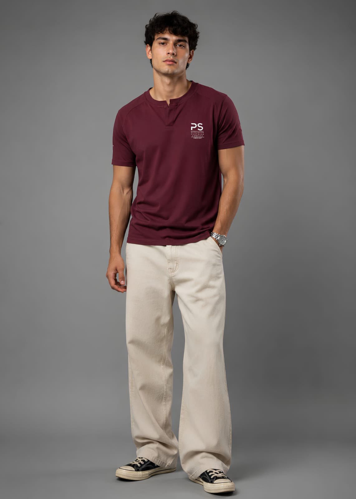 jersey knit T Shirt in Maroon