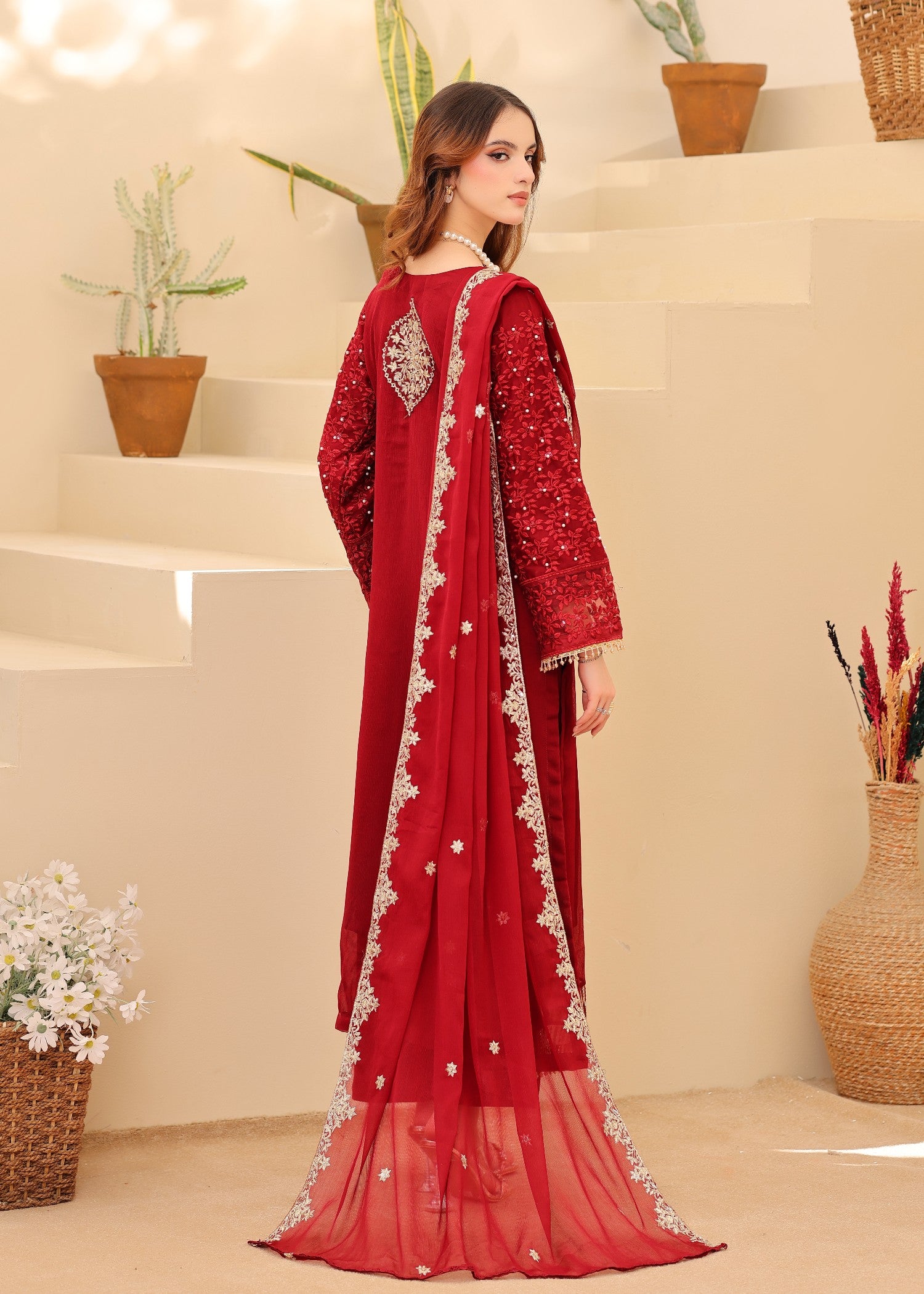 chiffon Kurta Set in Maroon