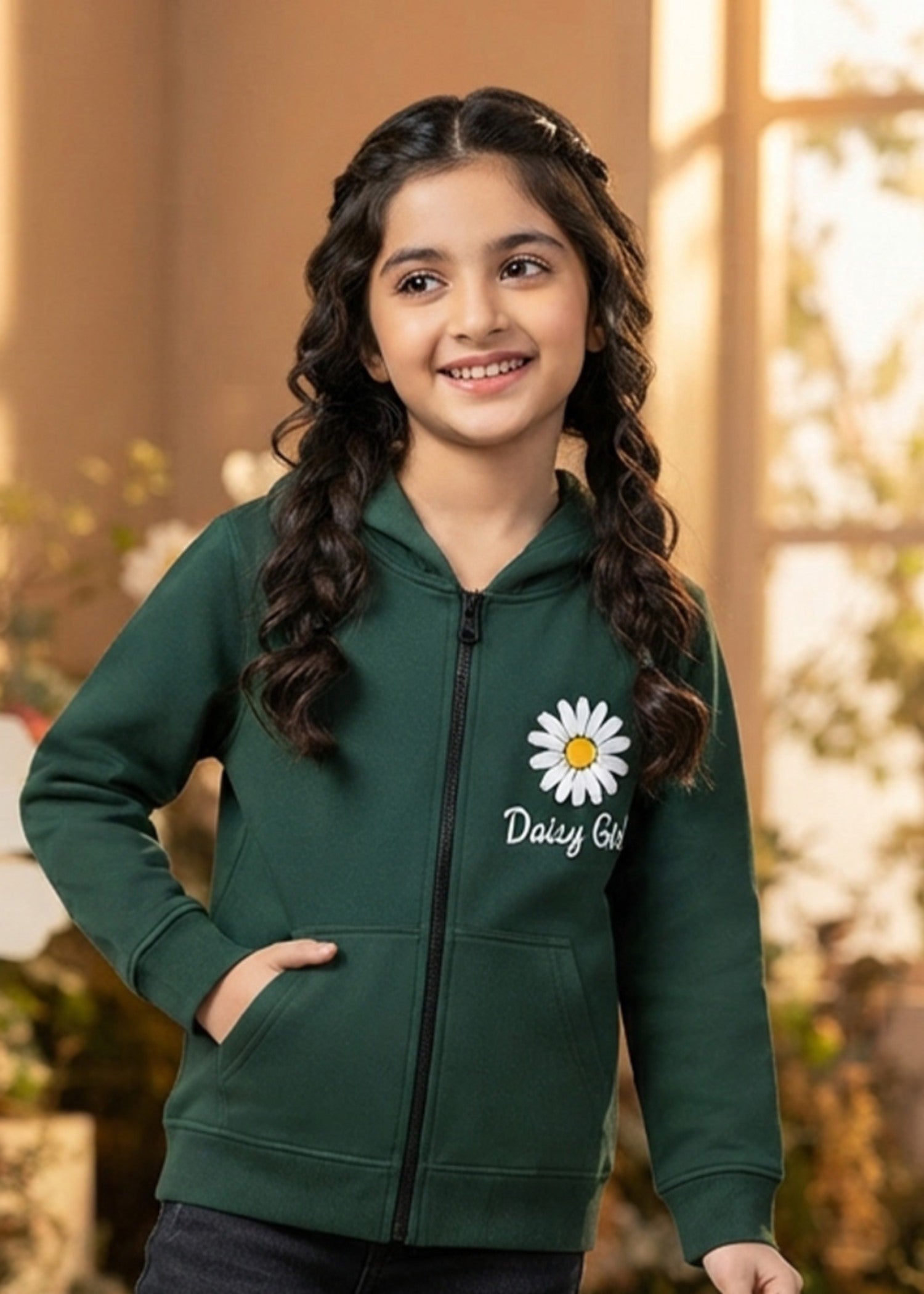 fleece Hoodie in Hunter green