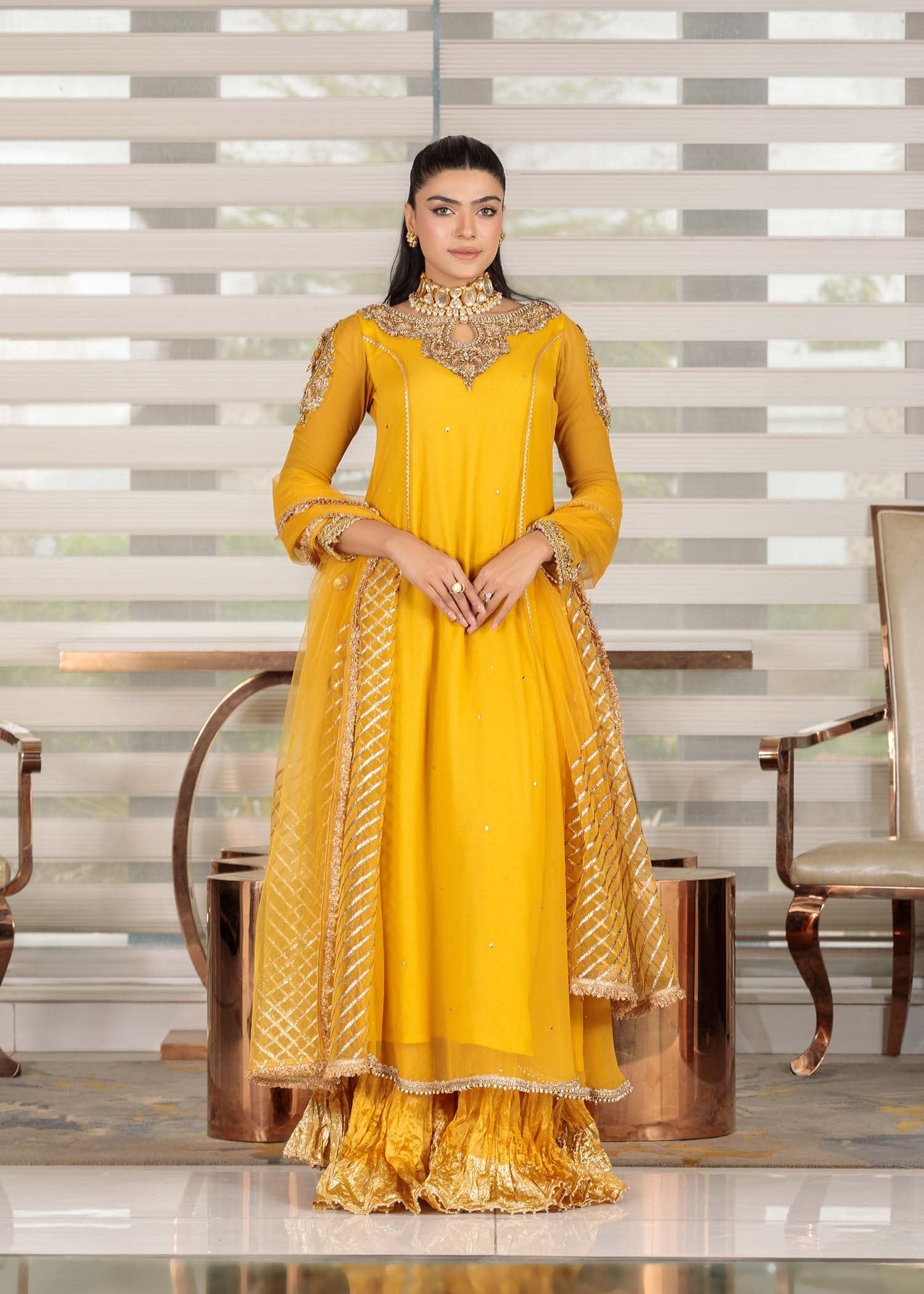 crinkle Pishwas in Mustard