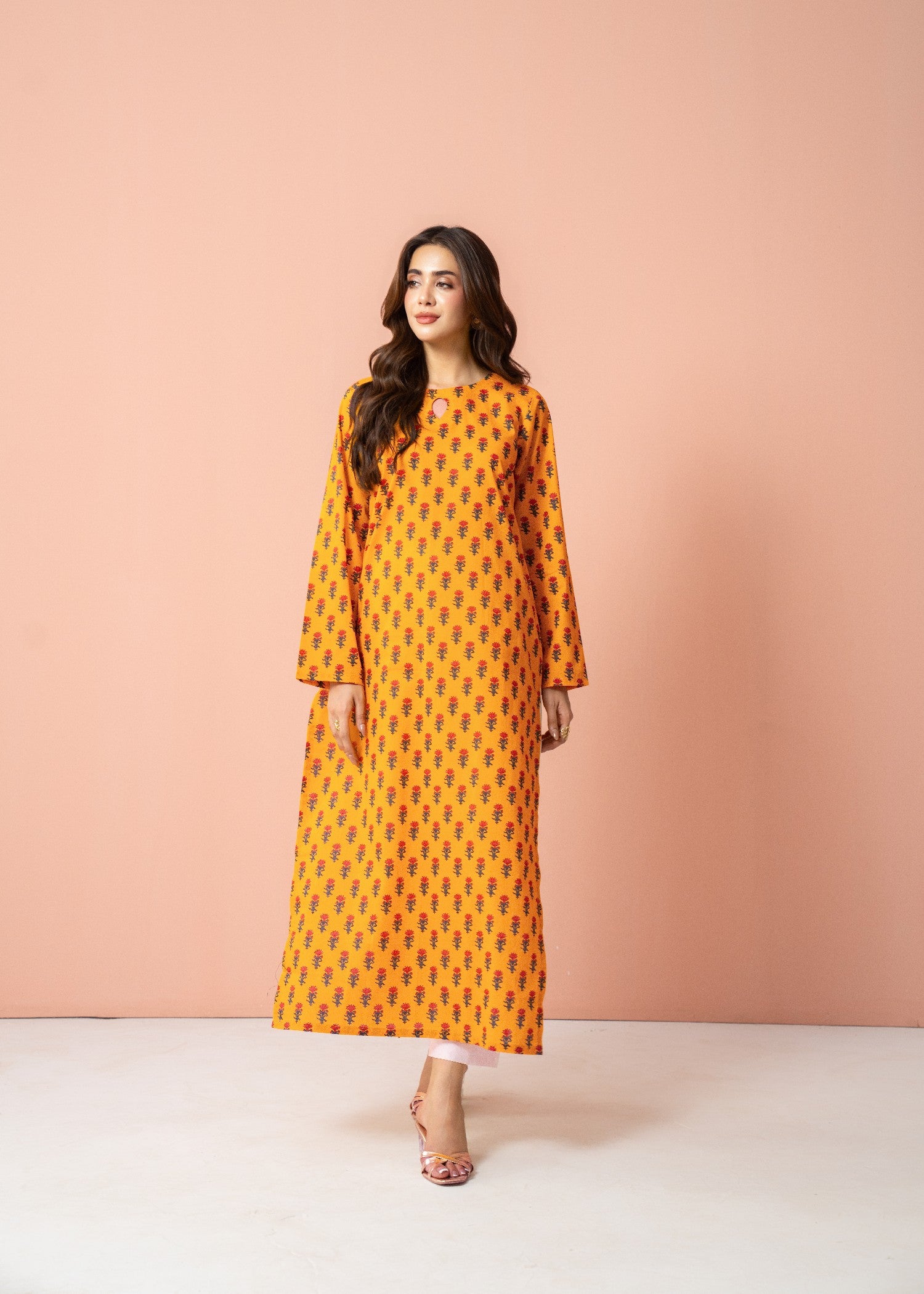 lawn cotton Kurta Set in Mustard