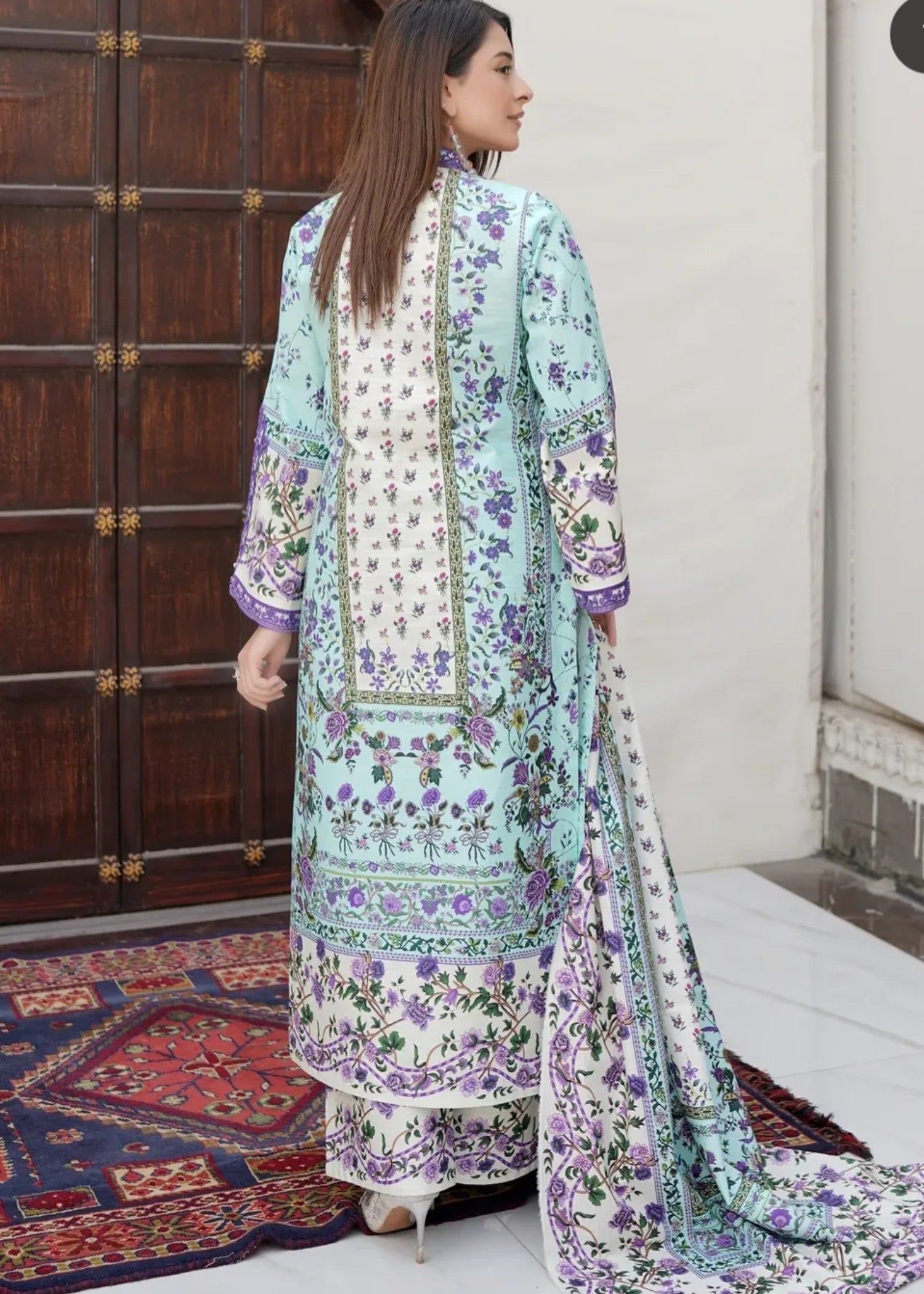 khaddar Kurta Set in Off-white, lilac