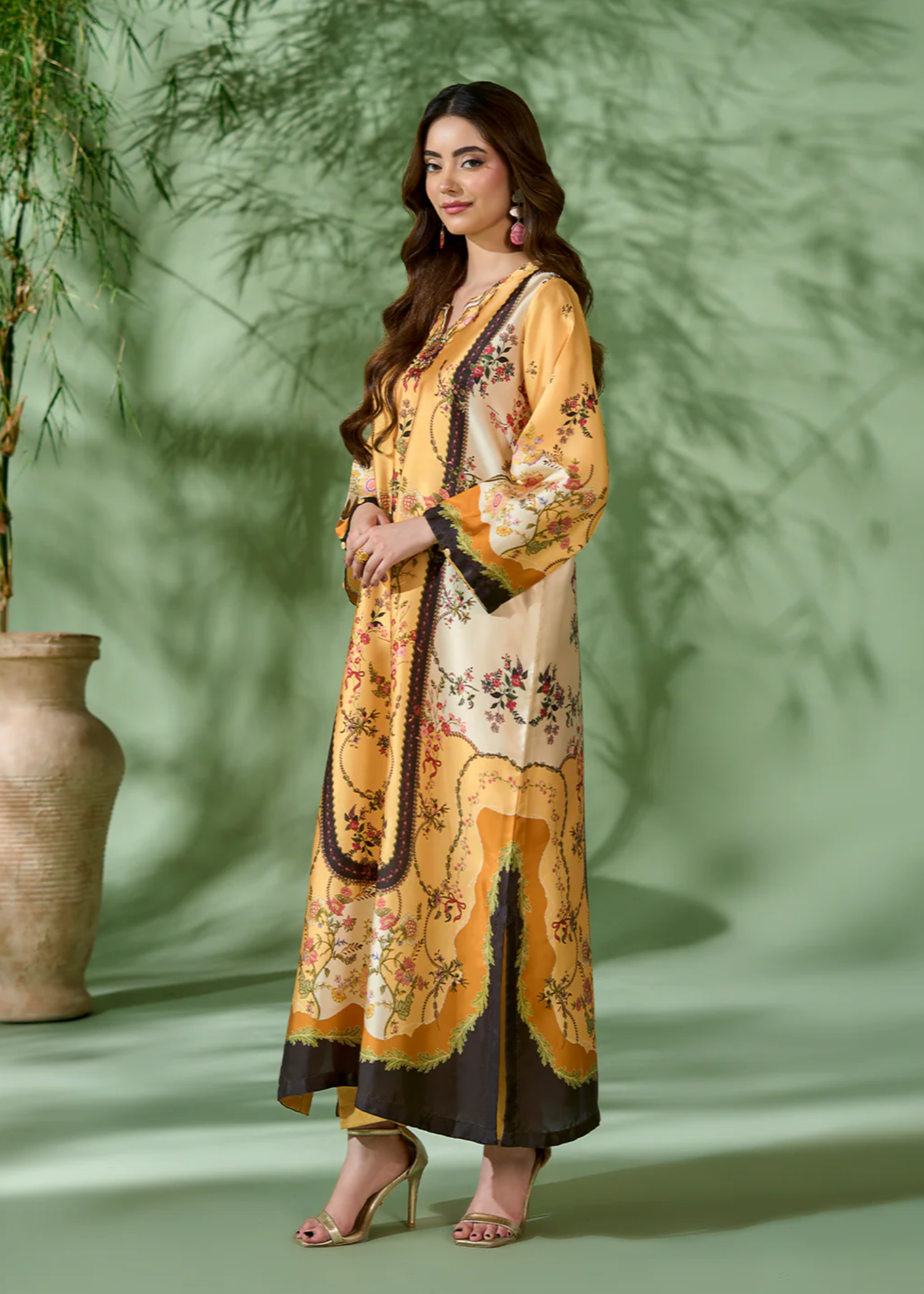 silk Kaftan in Yellow