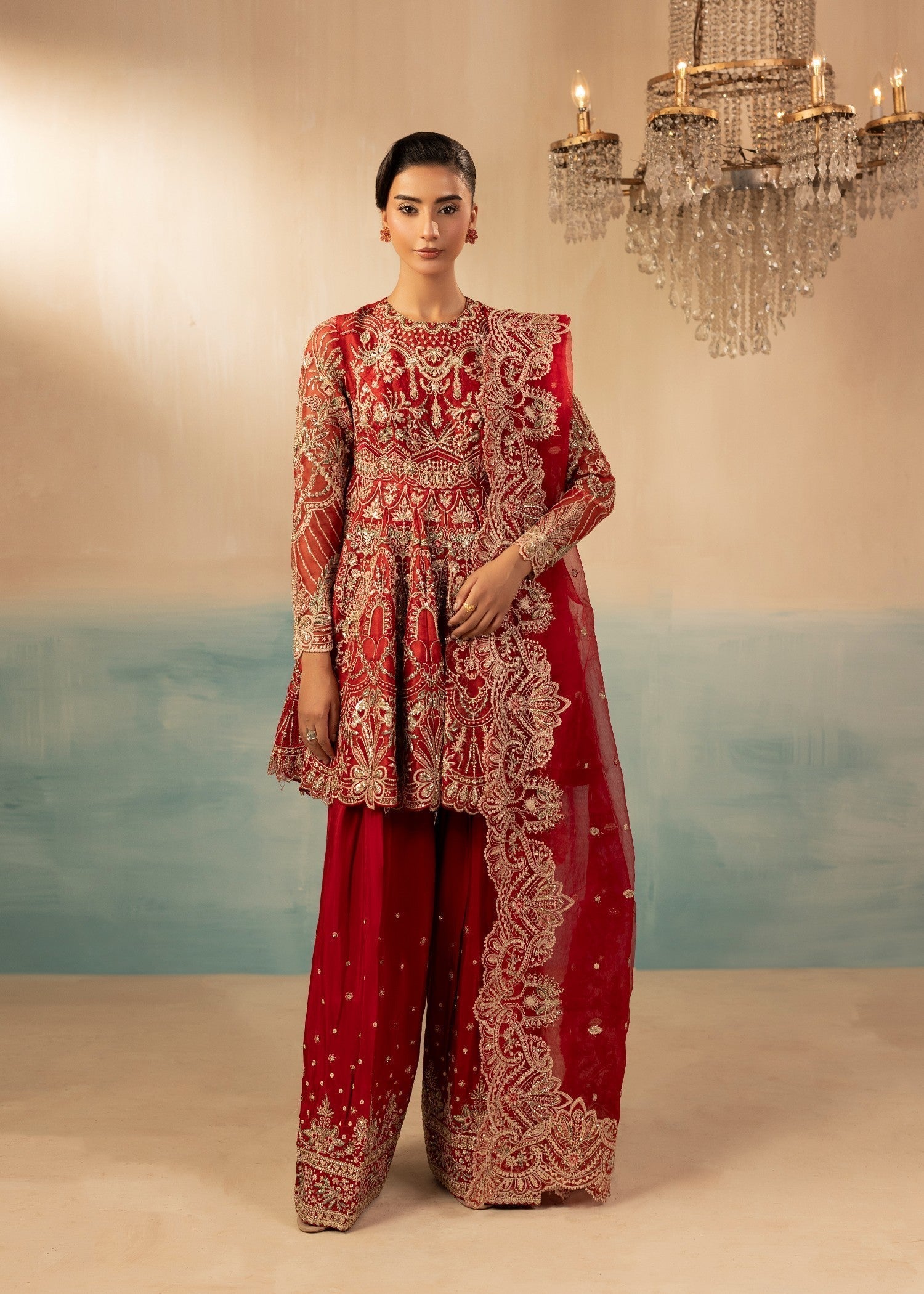 raw silk Peplum in Red