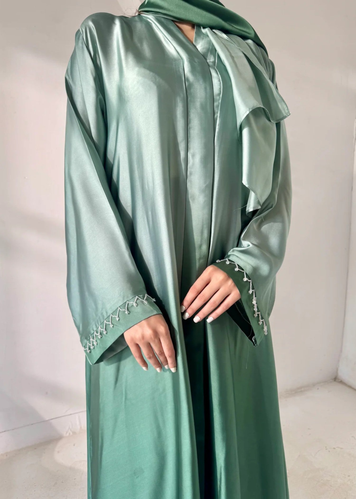 silk Abaya in Pine green